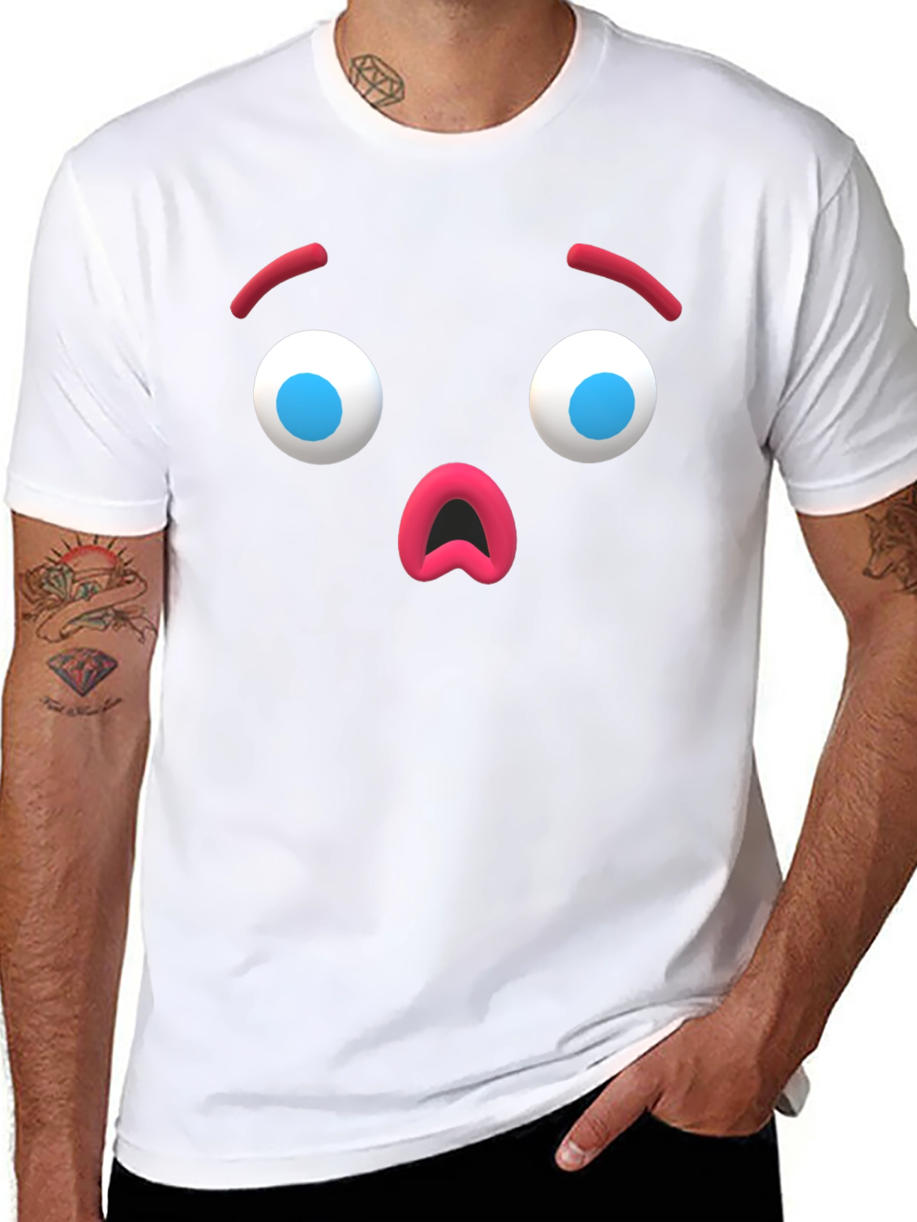 Surprised Emoji Black T-Shirt - Unique Graphic Tee