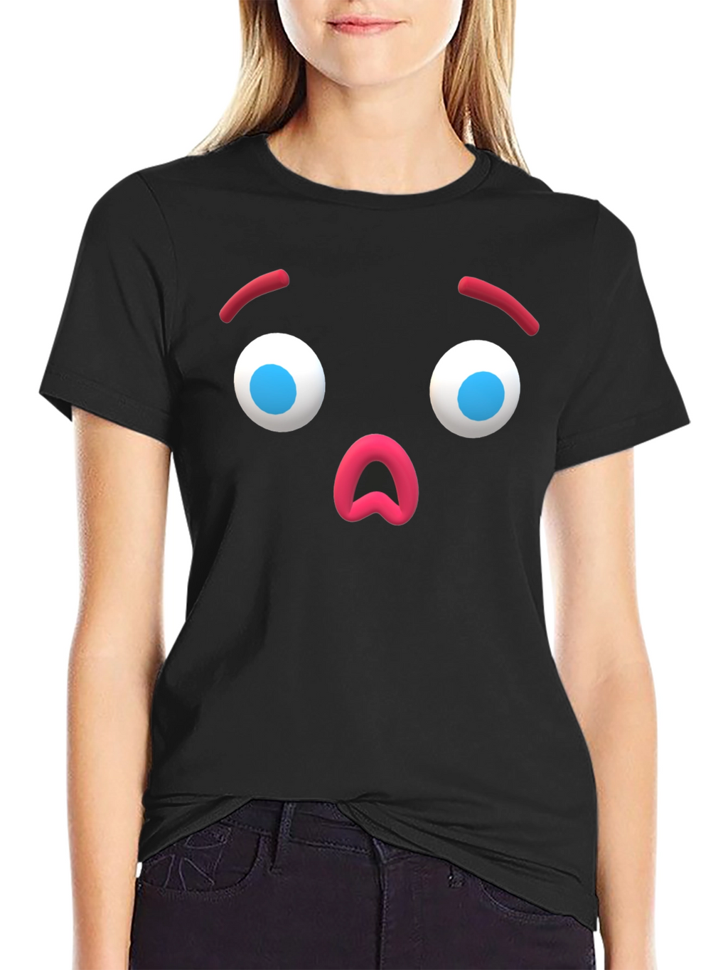Surprised Emoji Black T-Shirt - Unique Graphic Tee