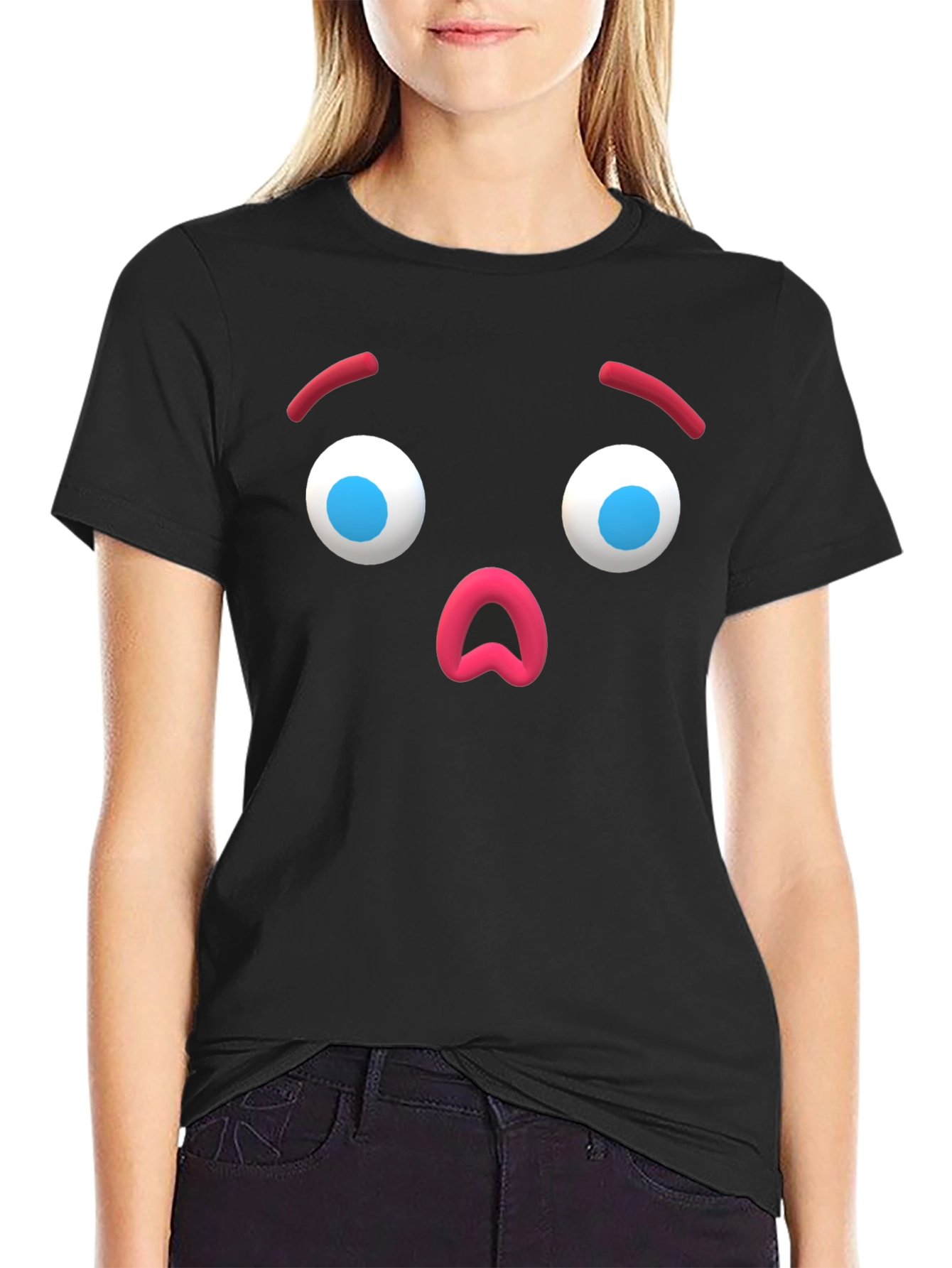 Surprised Emoji Black T-Shirt - Unique Graphic Tee