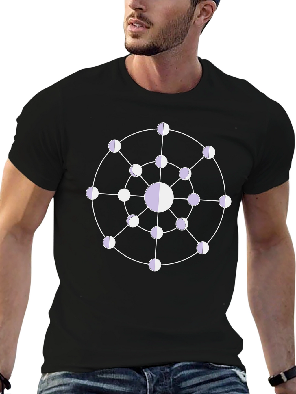 Geometric Moon Phase T-Shirt - Black