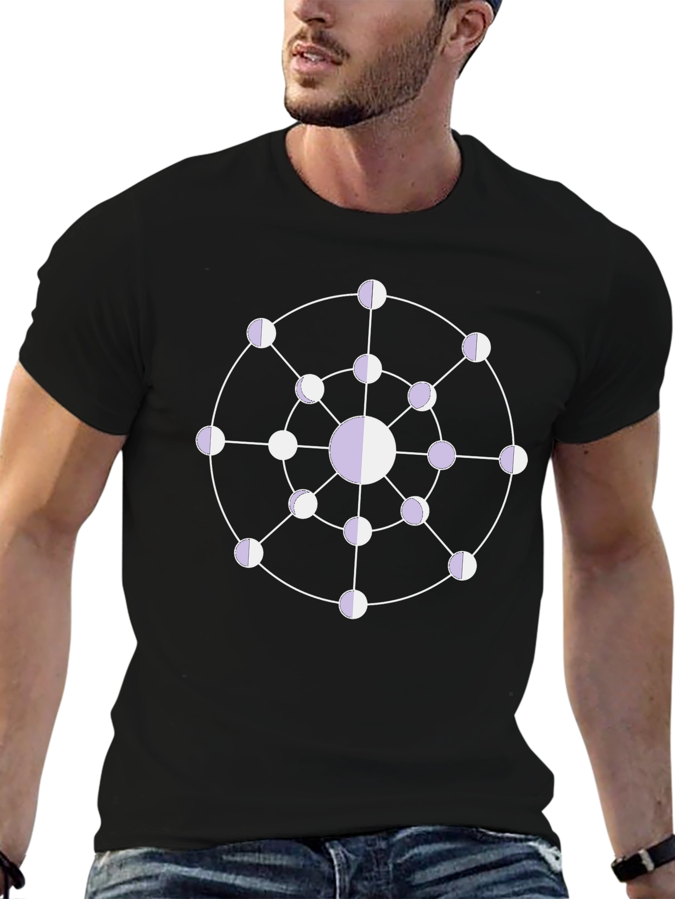 Geometric Moon Phase T-Shirt - Black