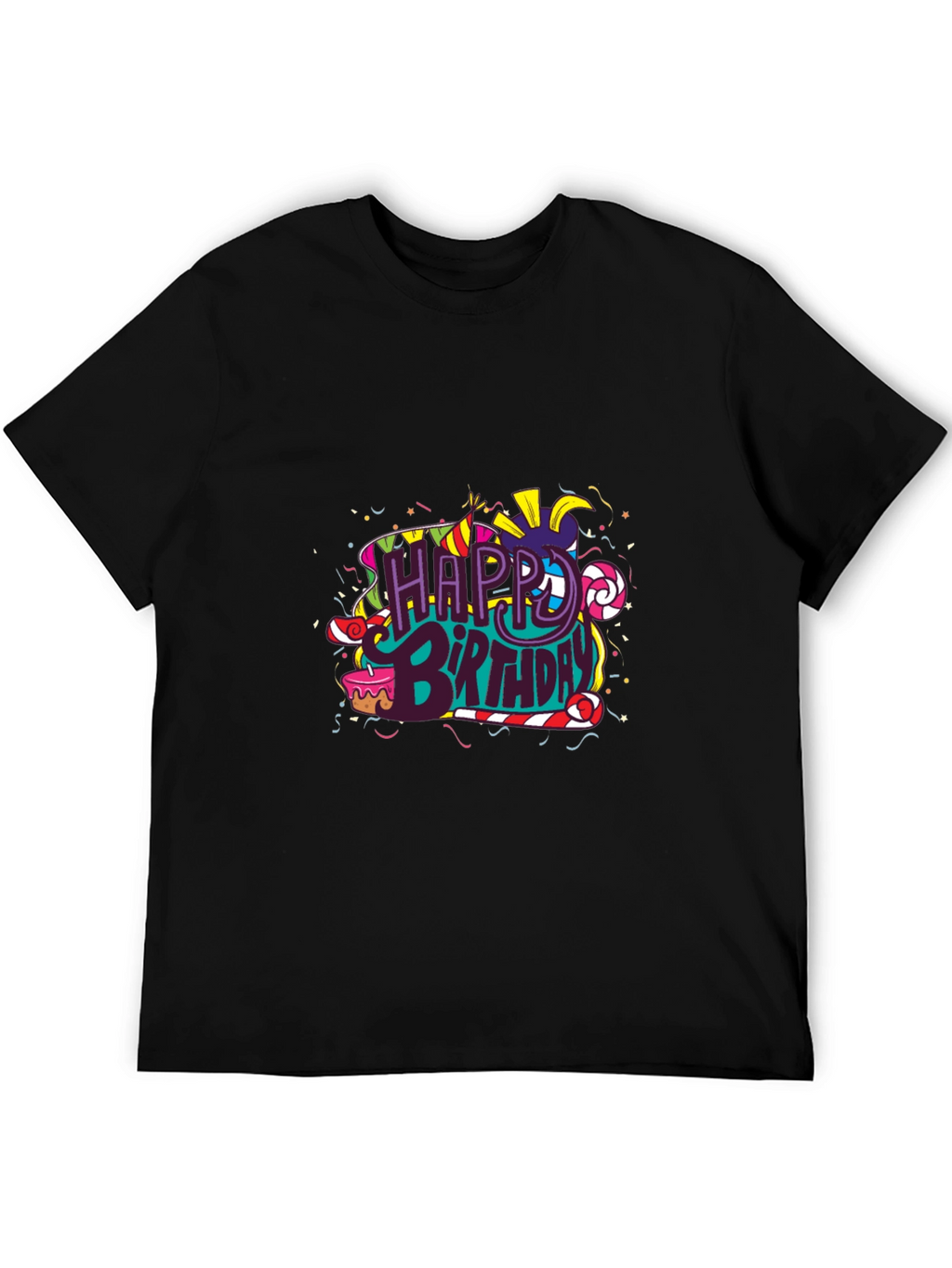 Happy Birthday Graphic Print Black T-Shirt
