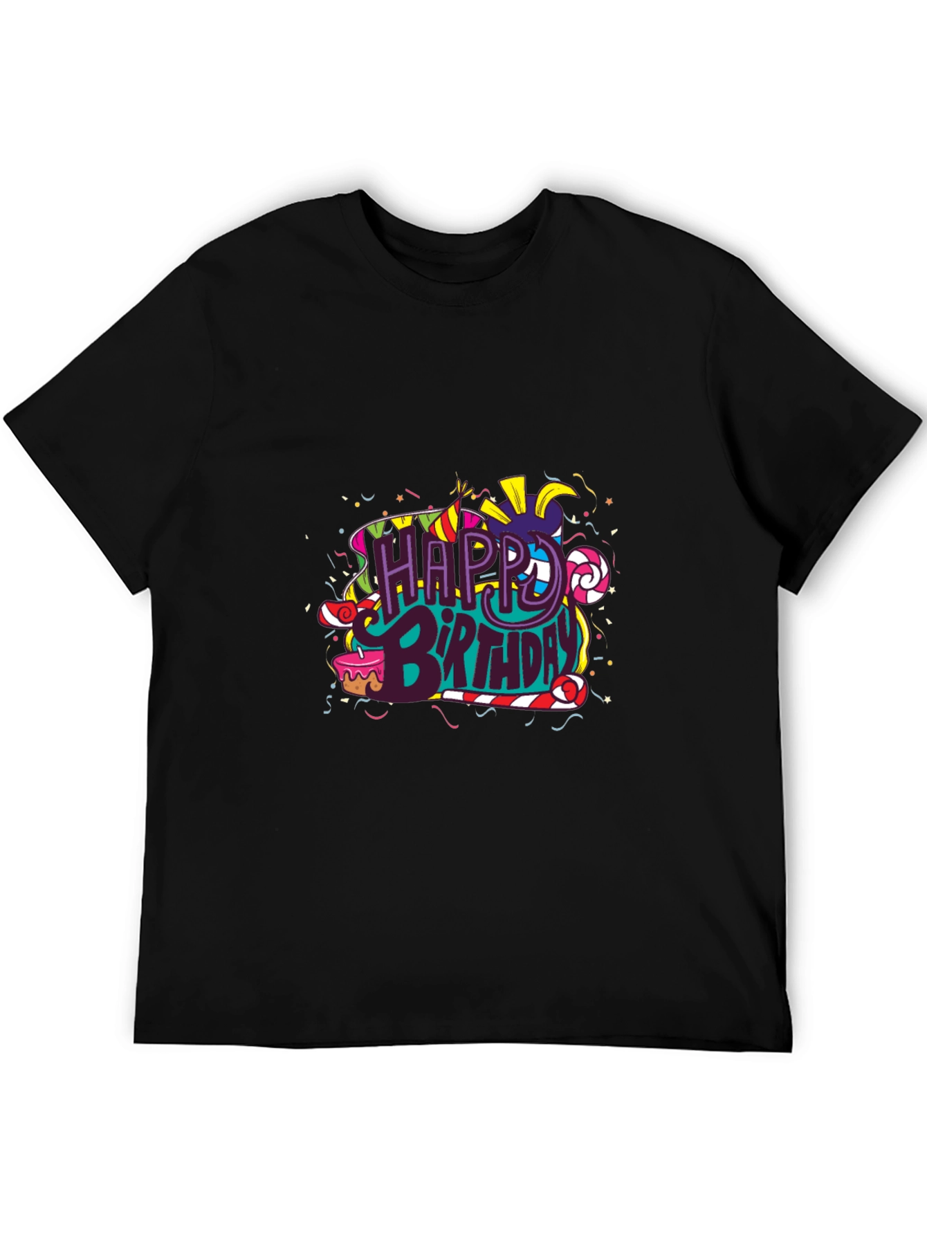 Happy Birthday Graphic Print Black T-Shirt