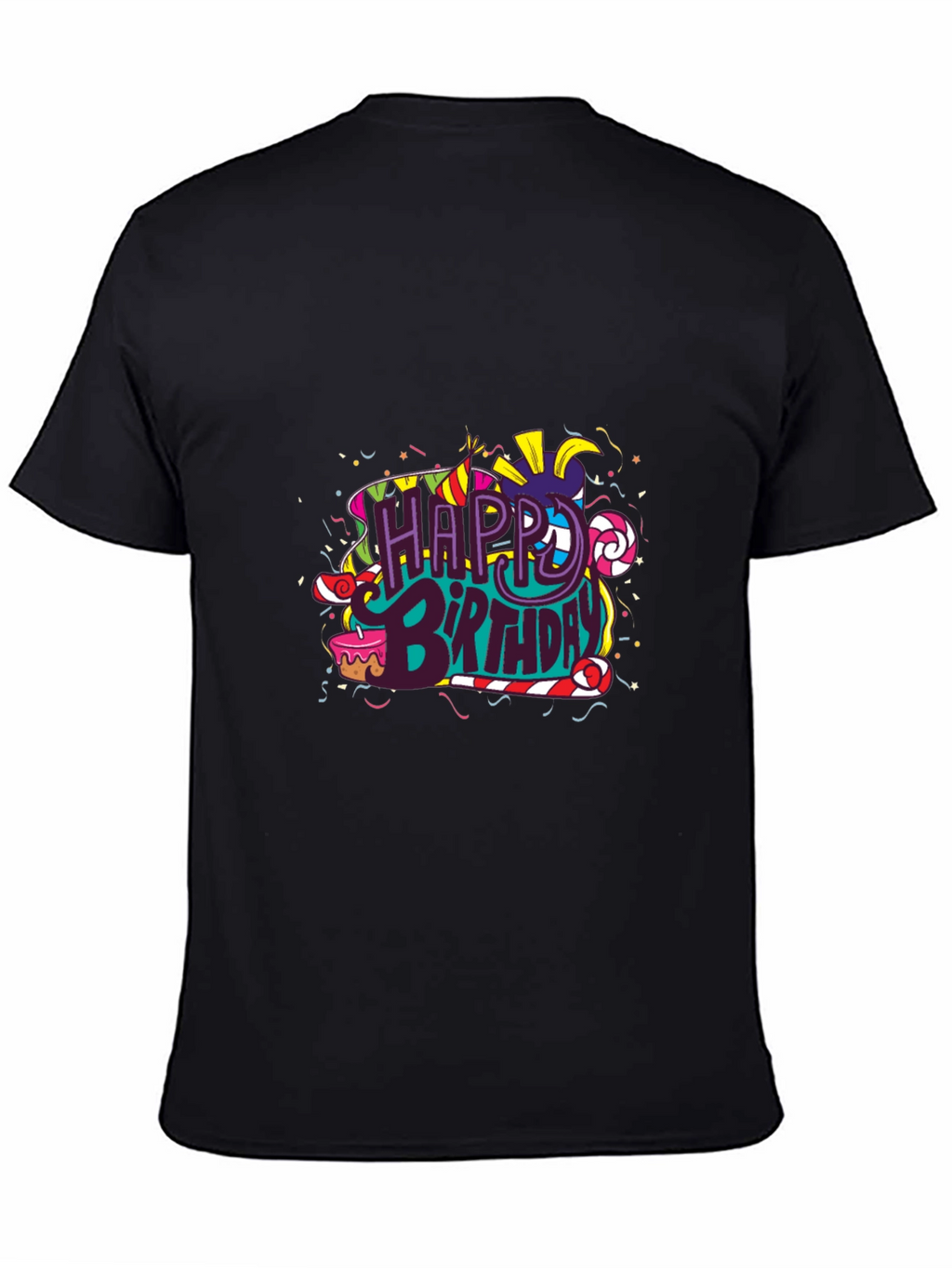 Happy Birthday Graphic Print Black T-Shirt