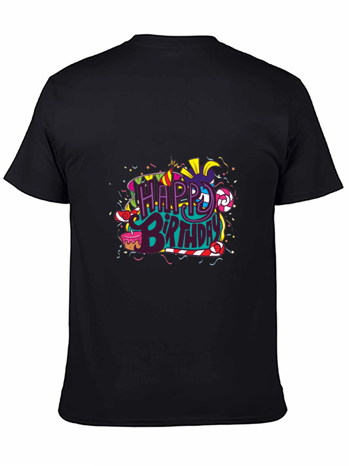 Happy Birthday Graphic Print Black T-Shirt