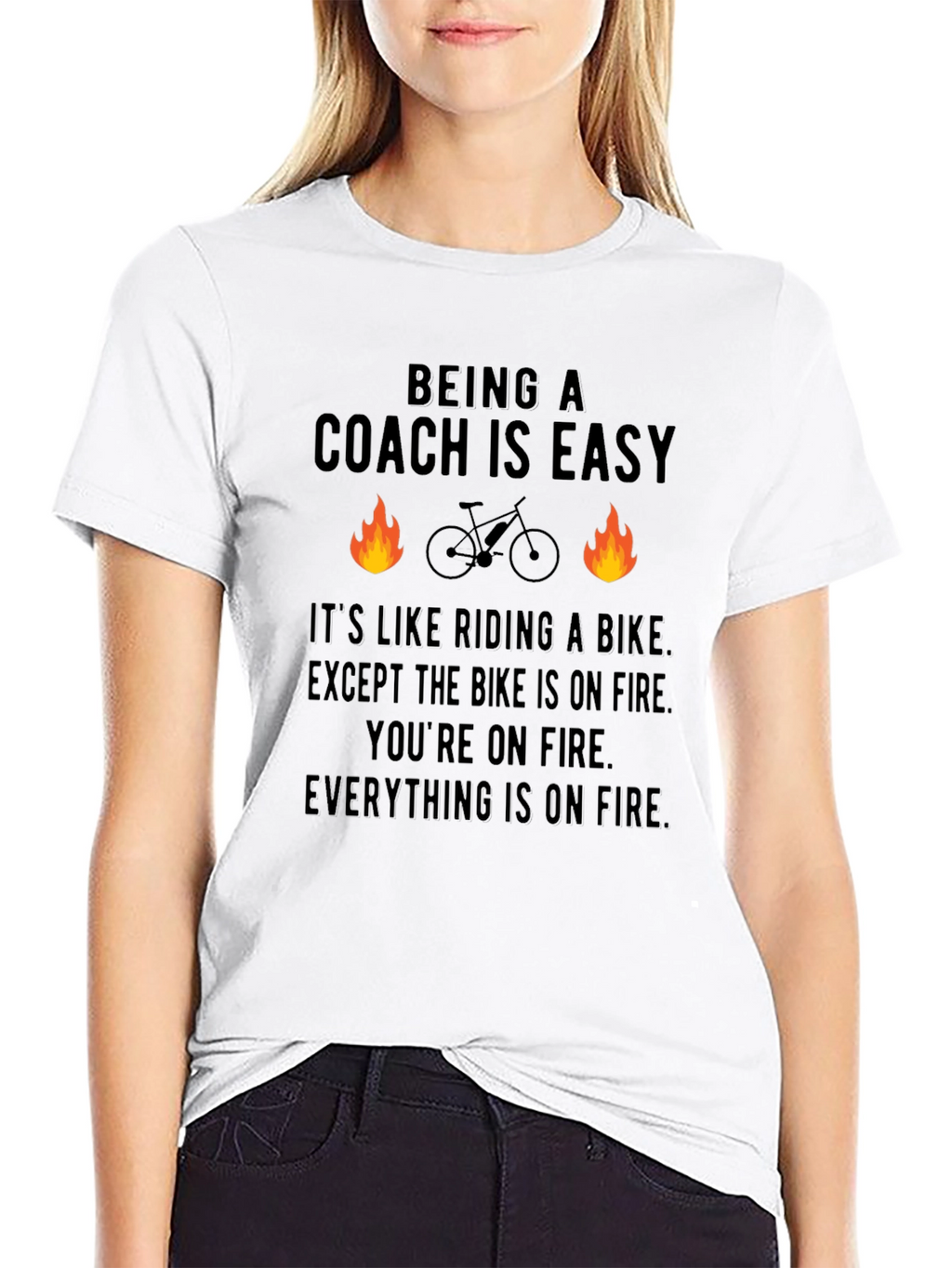 Funny Coach T-Shirt: Riding a Bike on Fire