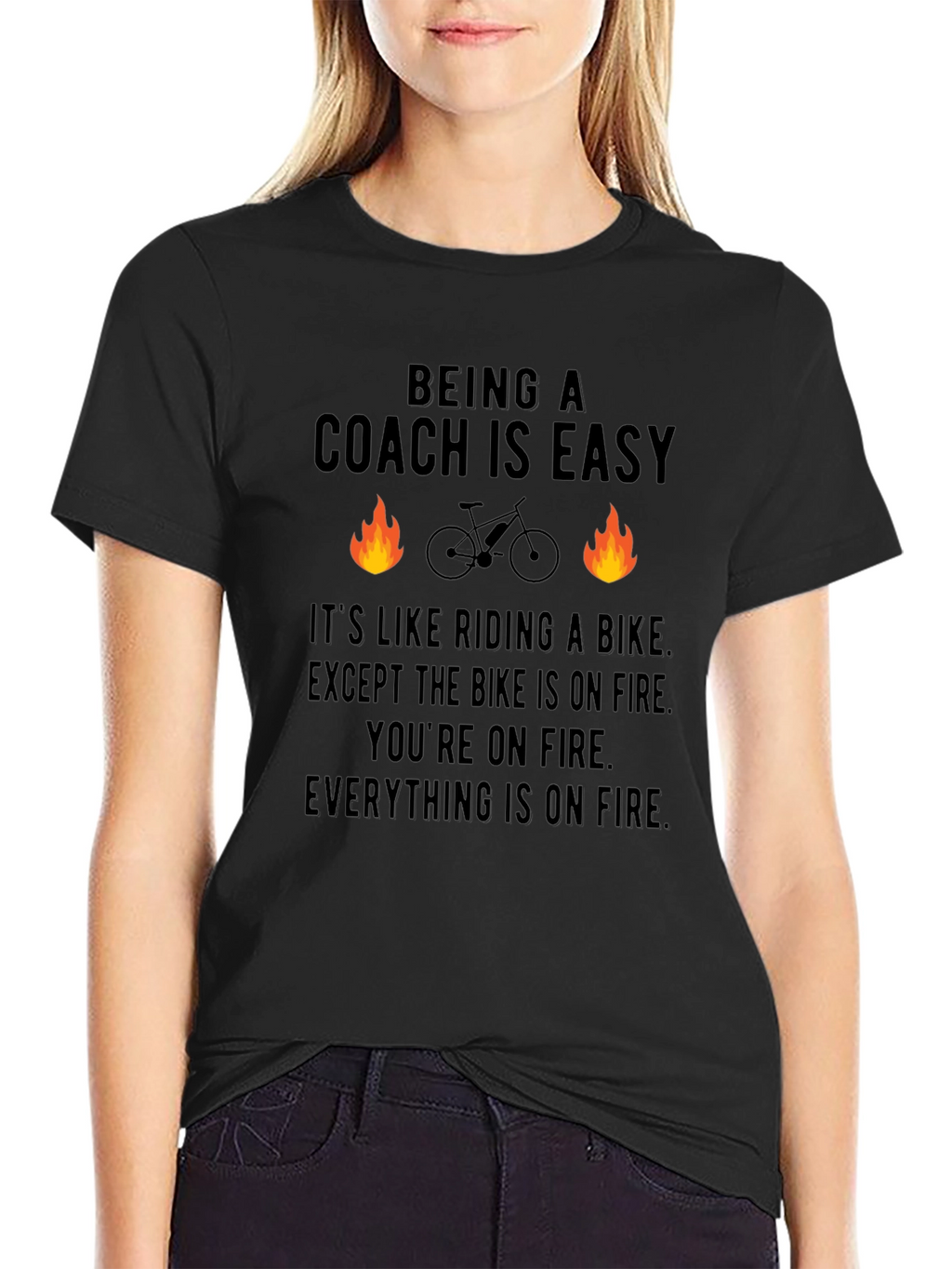 Funny Coach T-Shirt: Riding a Bike on Fire