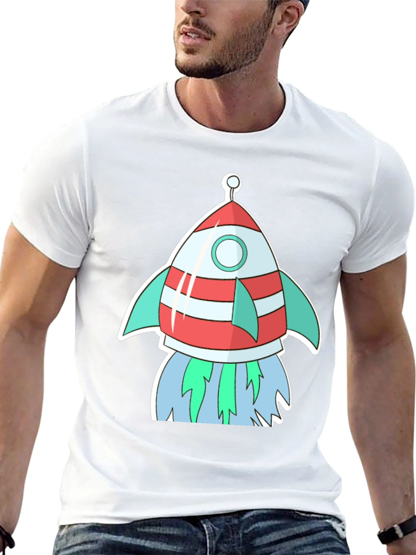 Cartoon Rocket Black T-Shirt