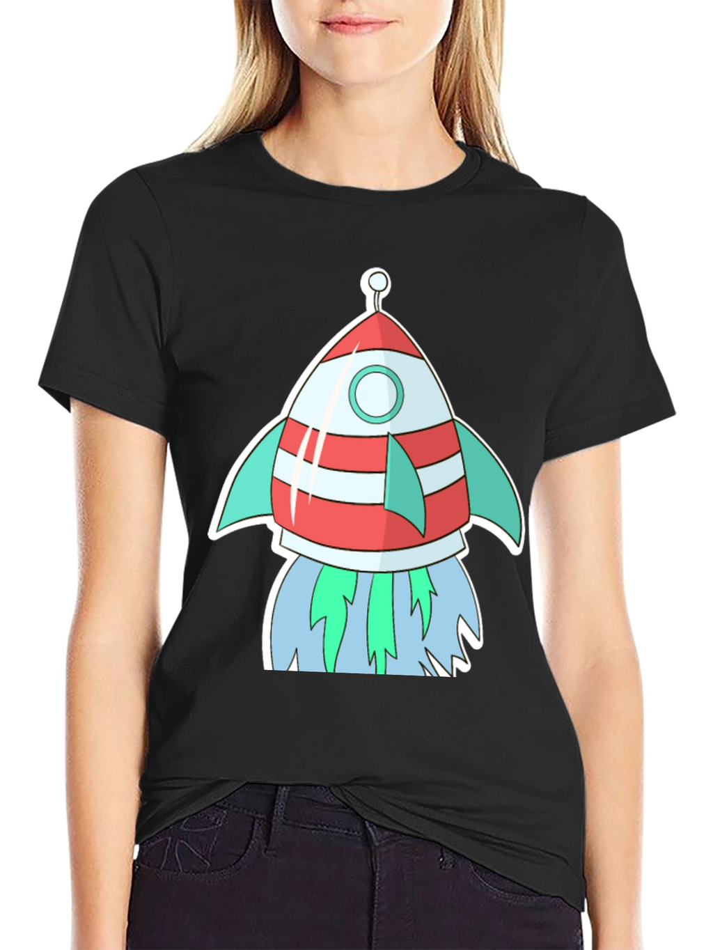 Cartoon Rocket Black T-Shirt