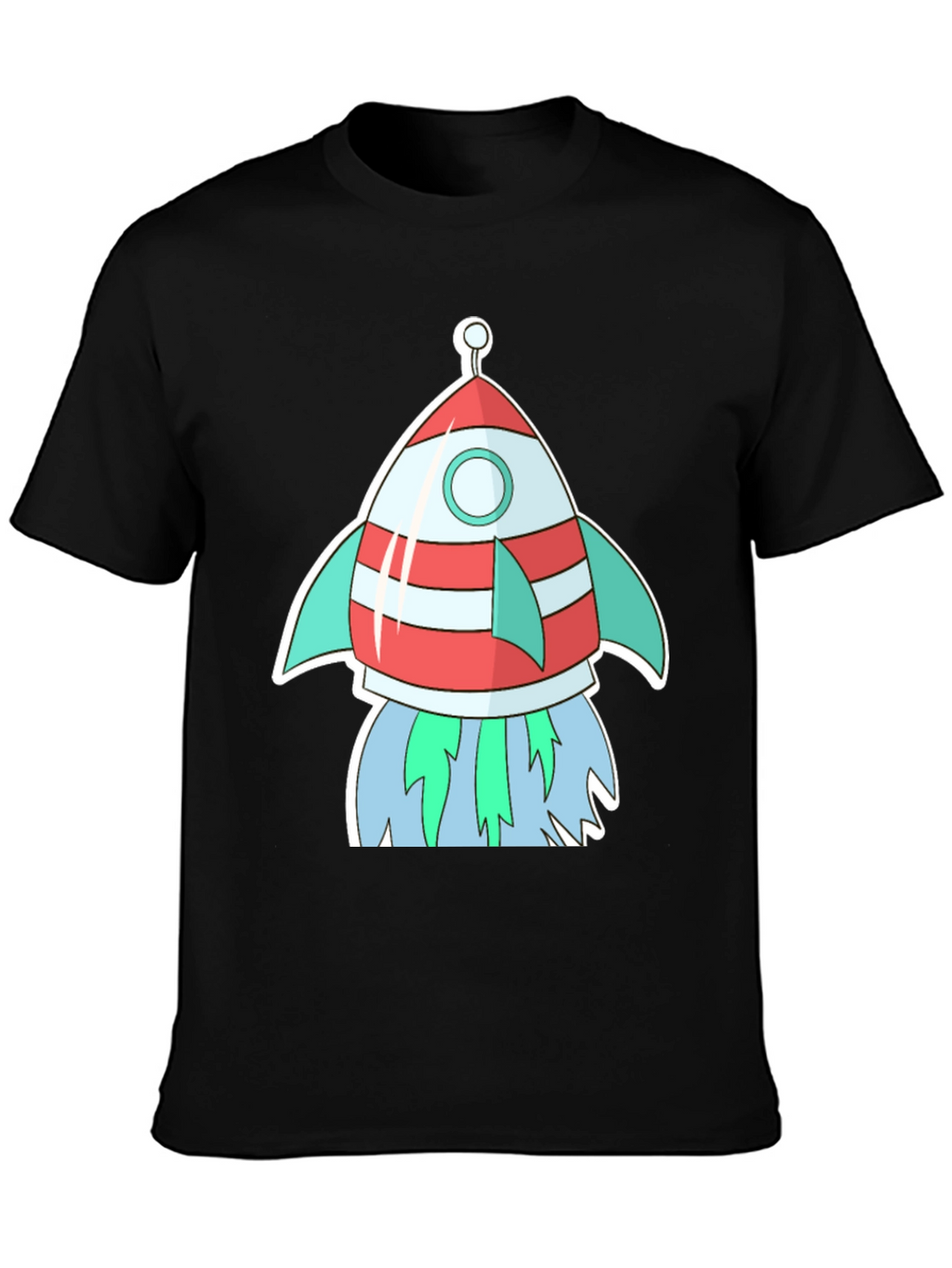 Cartoon Rocket Black T-Shirt