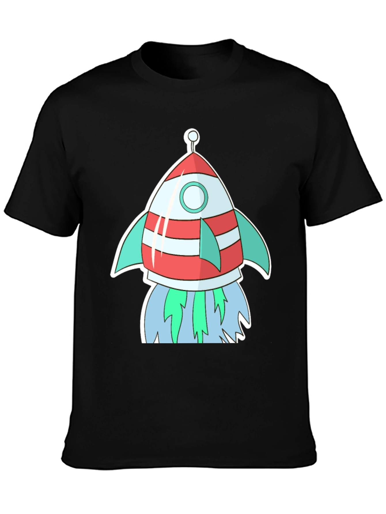Cartoon Rocket Black T-Shirt