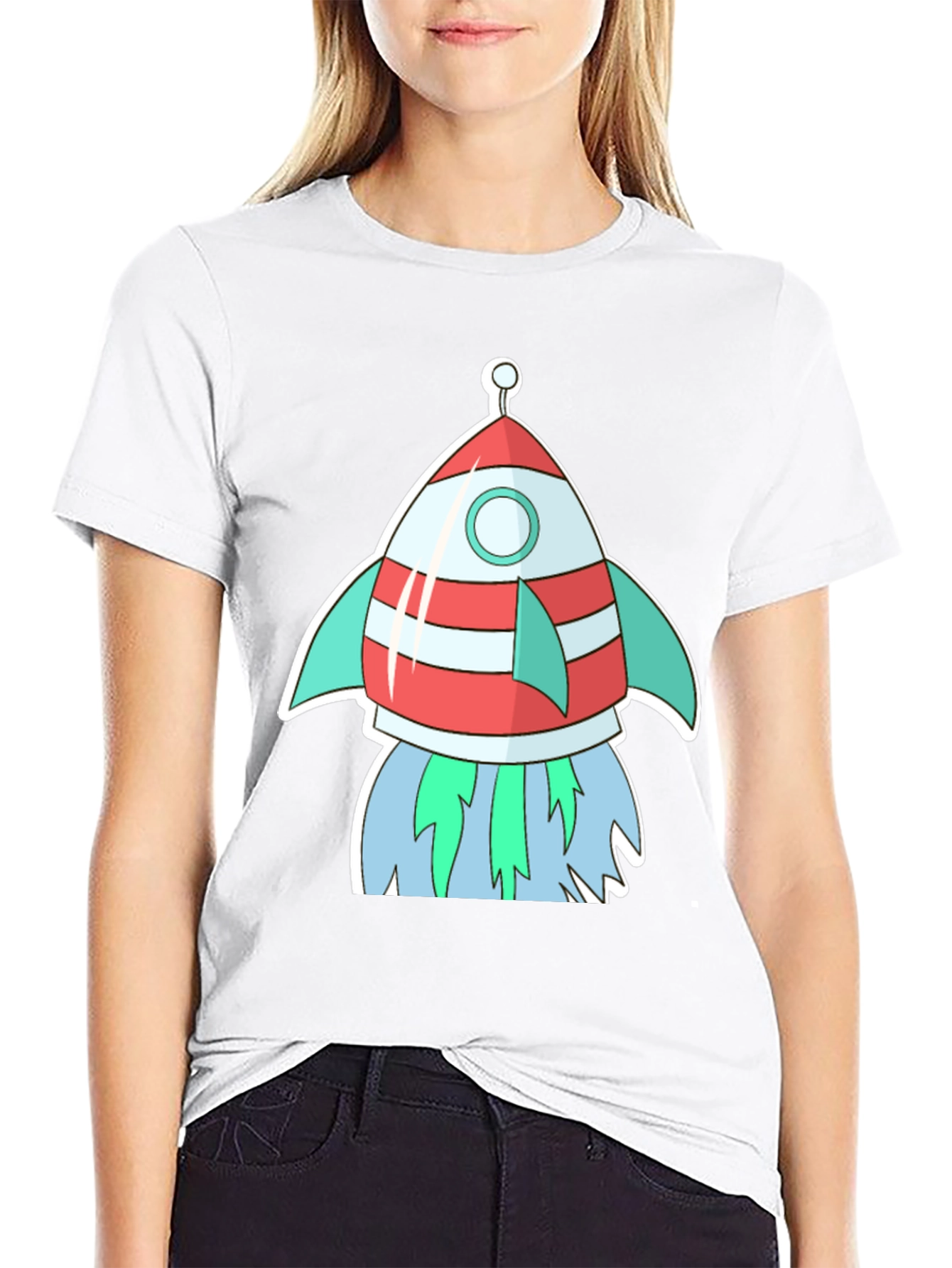 Cartoon Rocket Black T-Shirt