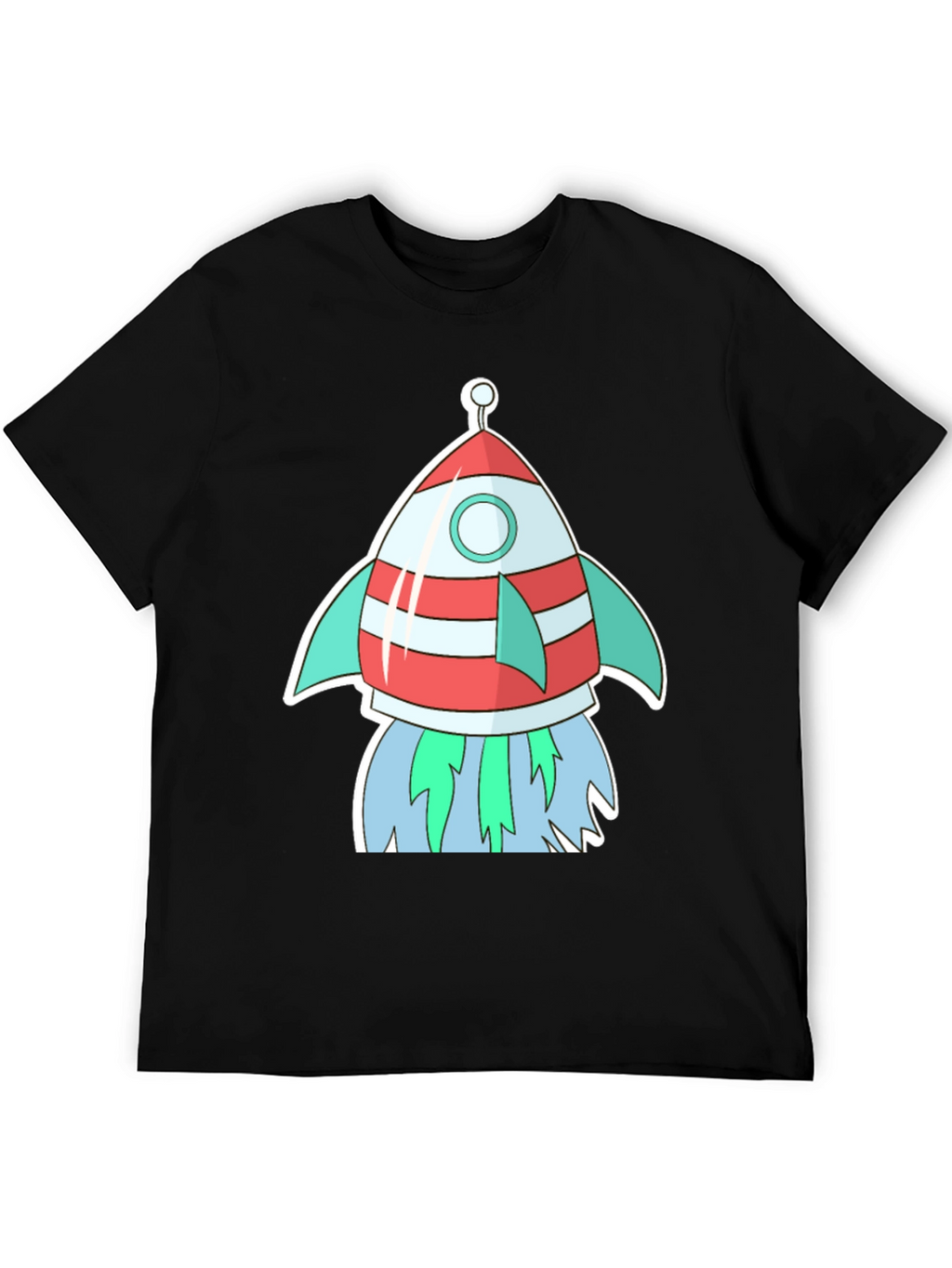 Cartoon Rocket Black T-Shirt