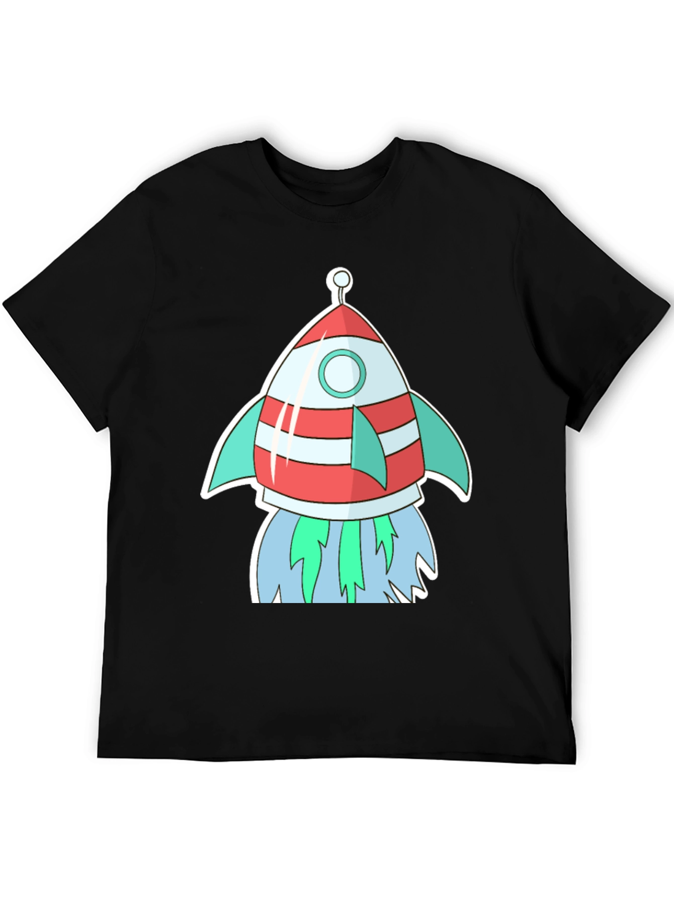 Cartoon Rocket Black T-Shirt