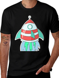 Cartoon Rocket Black T-Shirt