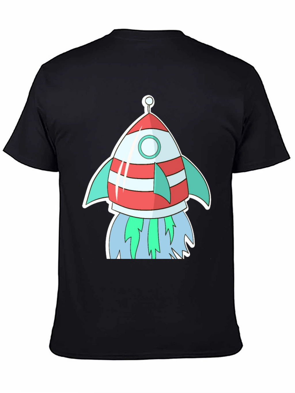 Cartoon Rocket Black T-Shirt