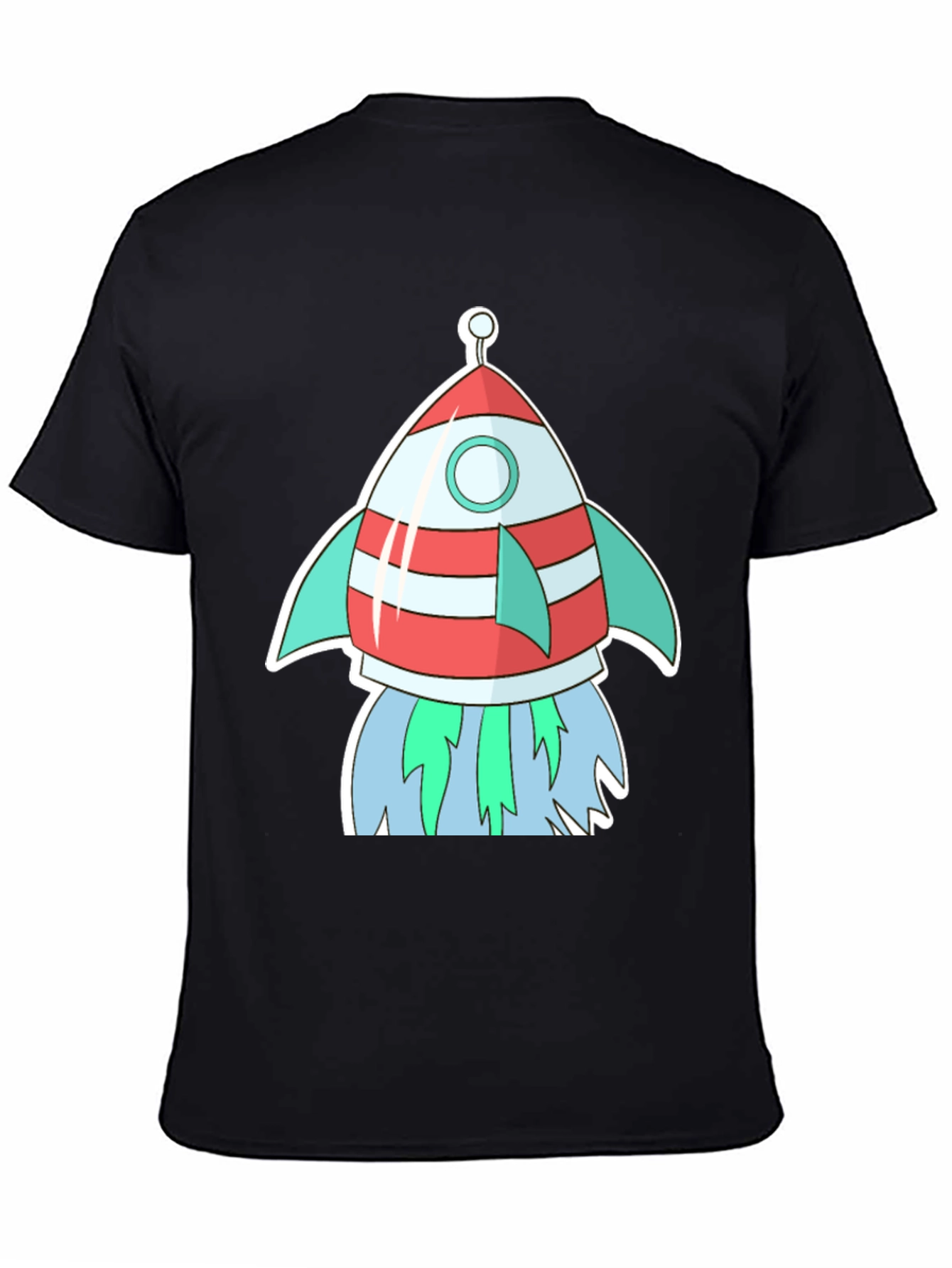 Cartoon Rocket Black T-Shirt