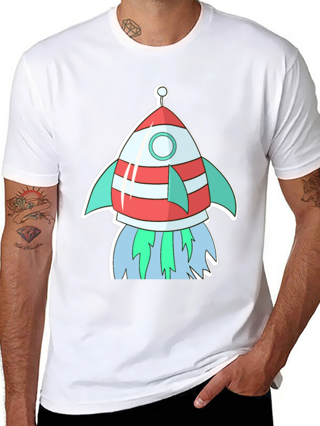 Cartoon Rocket Black T-Shirt