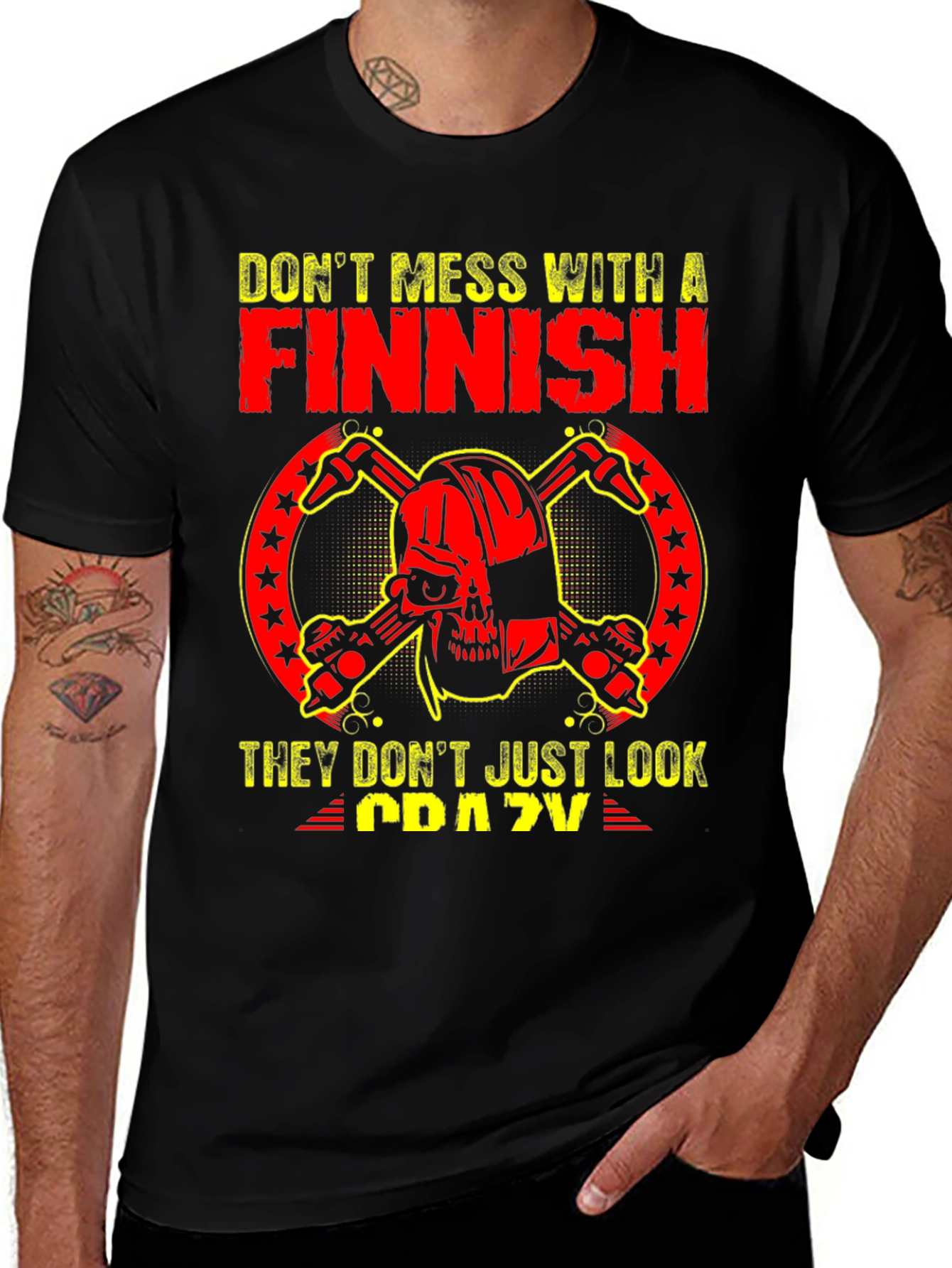 Finnish Crazy Graphic Tee - Black