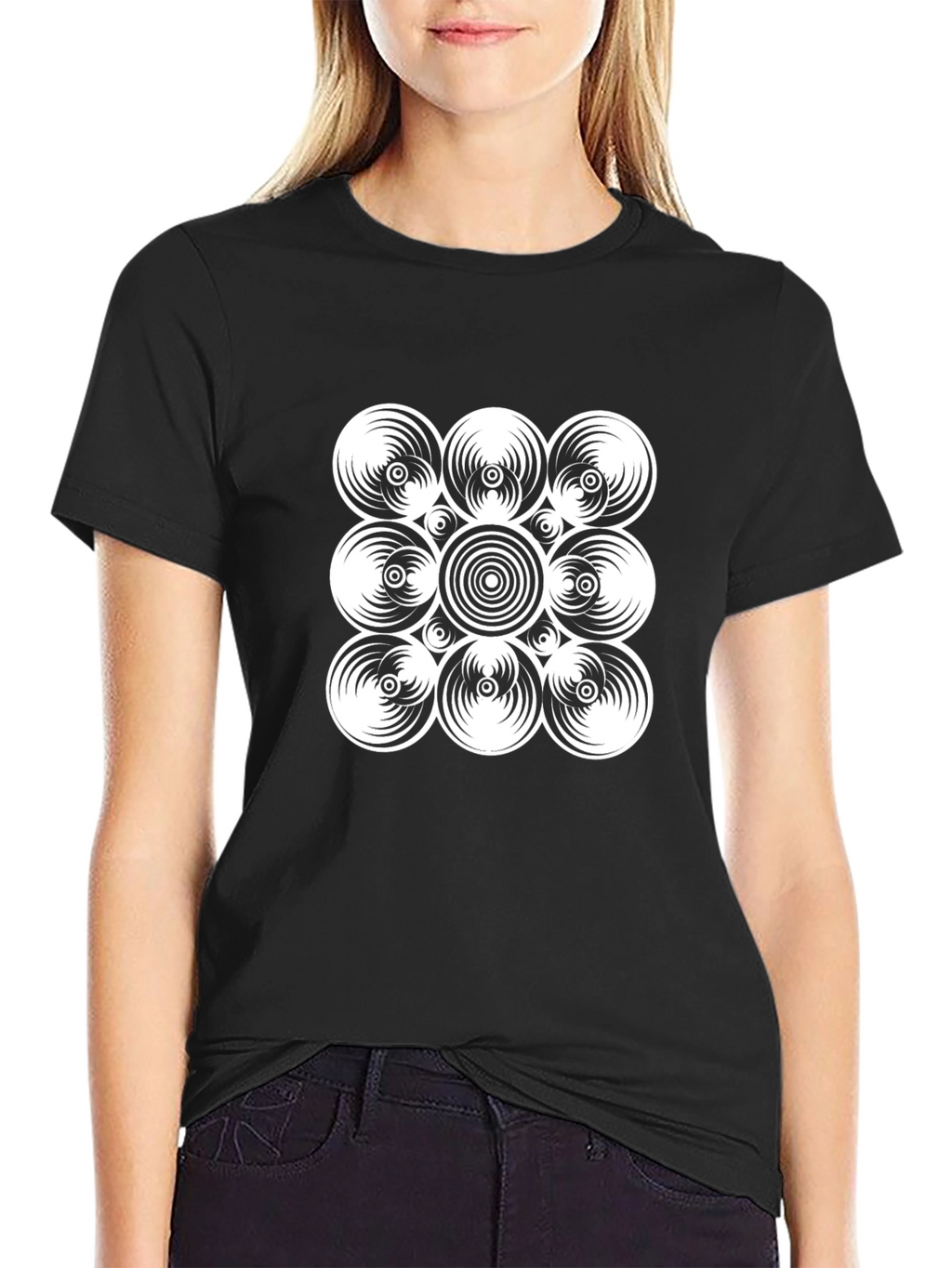 Geometric Circle Design Black T-Shirt