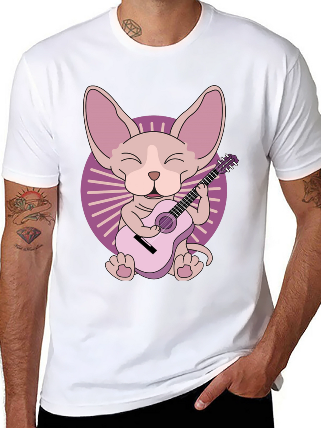 Sphynx Cat Guitar T-Shirt - Unique Graphic Tee