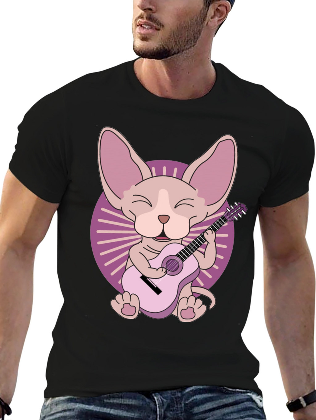 Sphynx Cat Guitar T-Shirt - Unique Graphic Tee