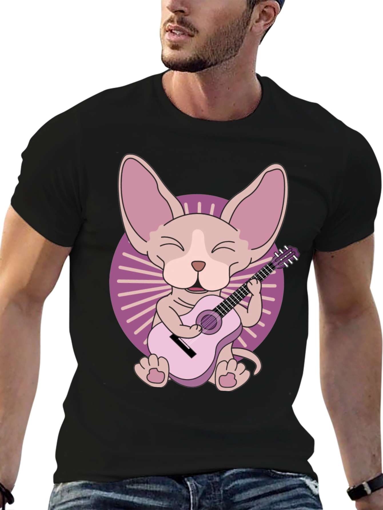 Sphynx Cat Guitar T-Shirt - Unique Graphic Tee