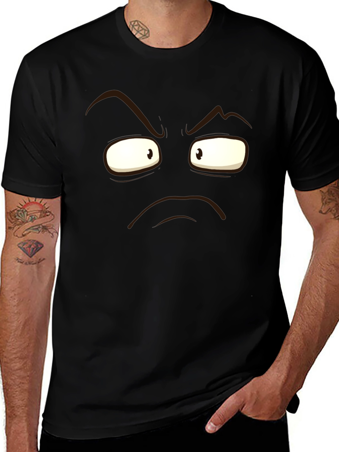 Grumpy Face Graphic Black T-Shirt