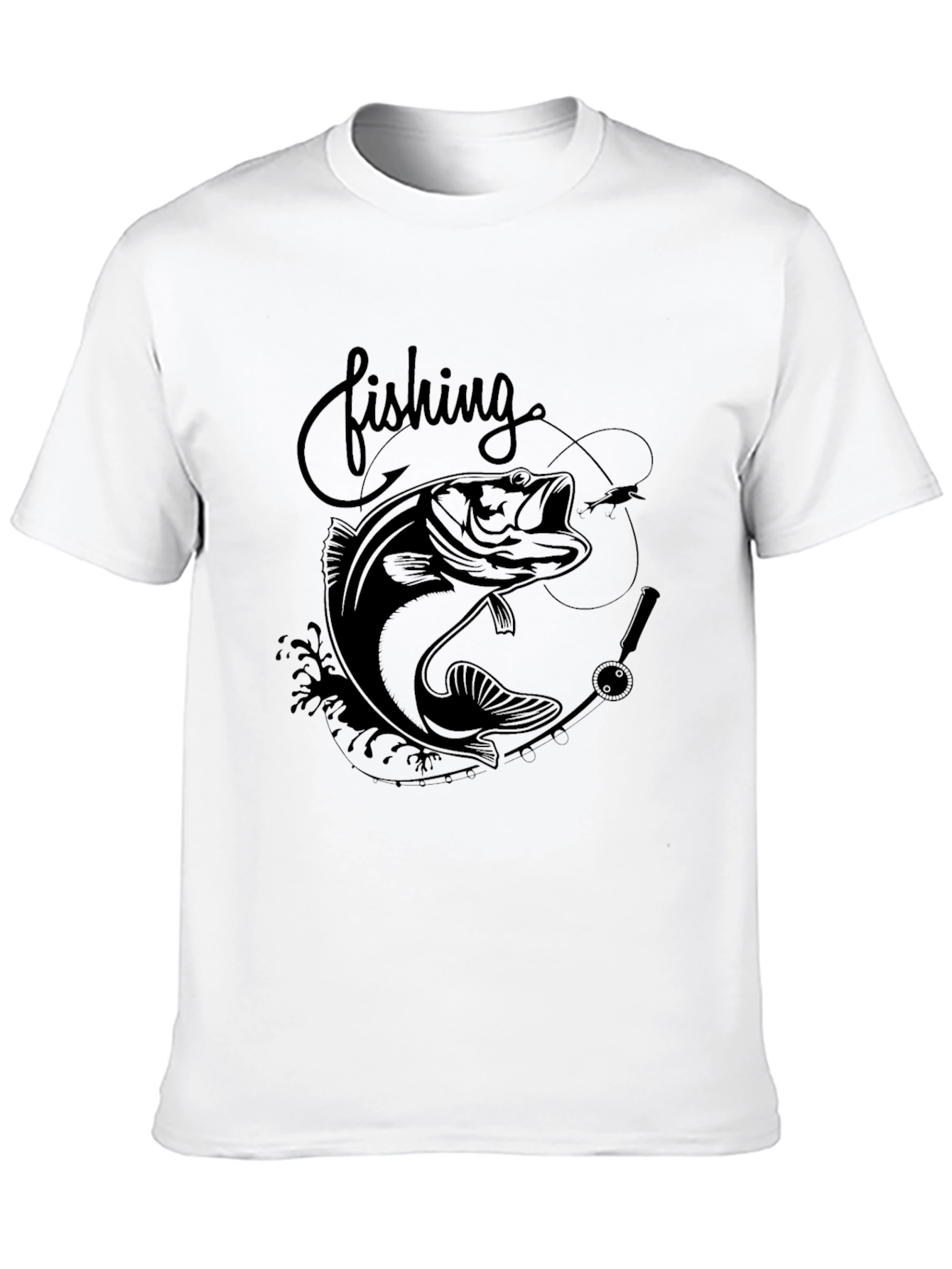 Fishing Bass Graphic Tee - Black Cotton T-Shirt