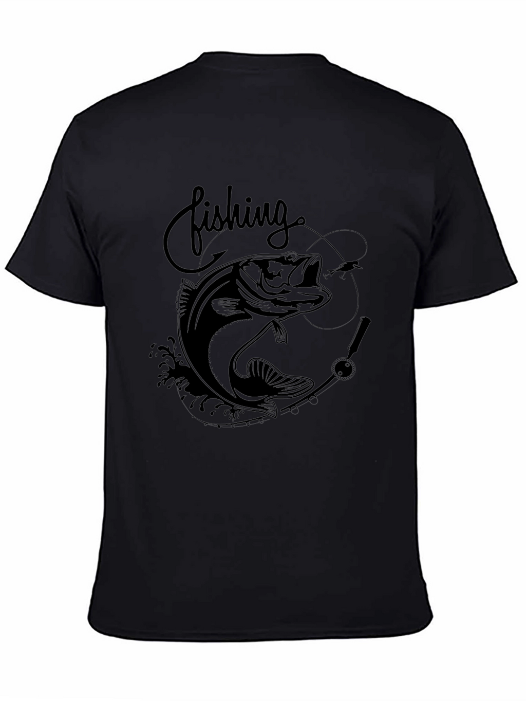 Fishing Bass Graphic Tee - Black Cotton T-Shirt