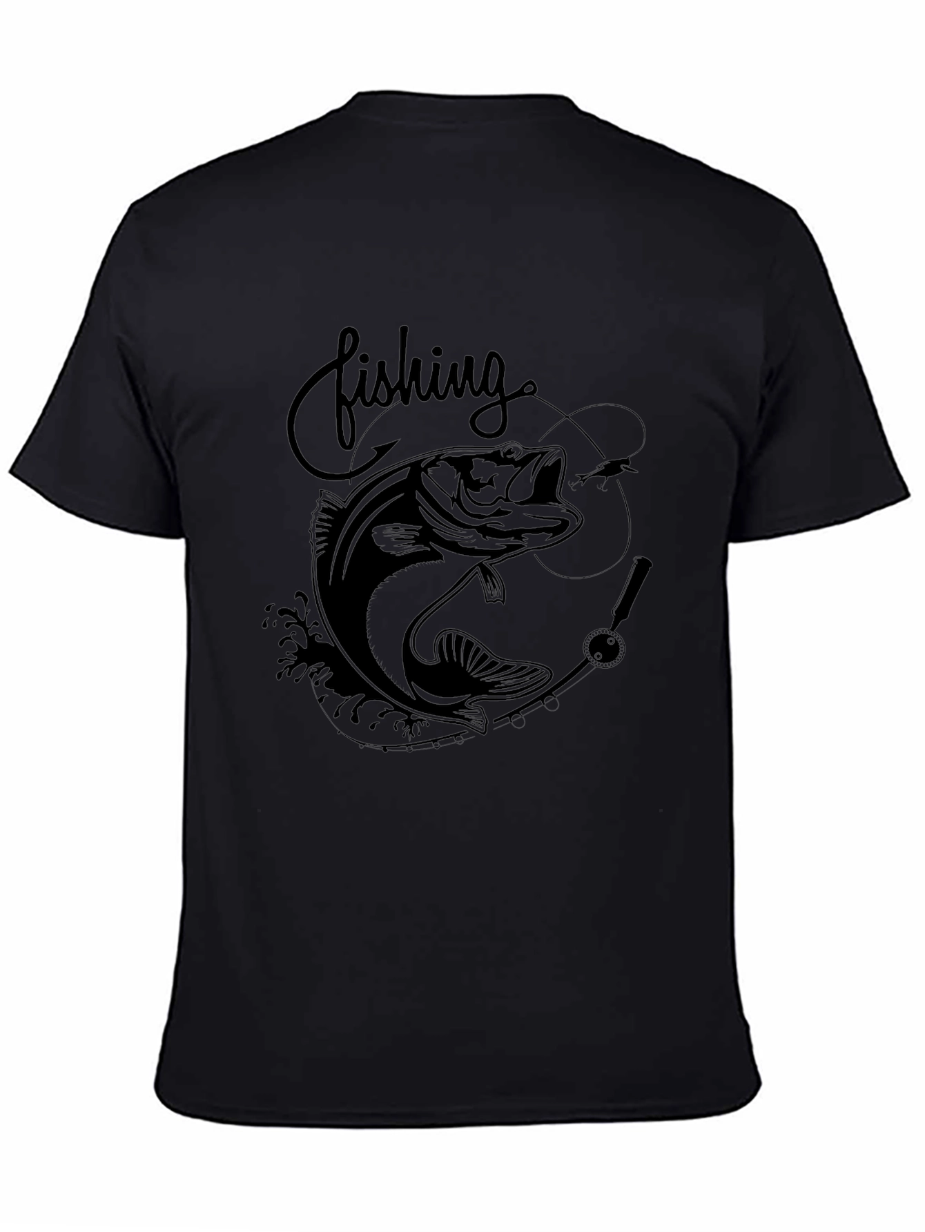 Fishing Bass Graphic Tee - Black Cotton T-Shirt