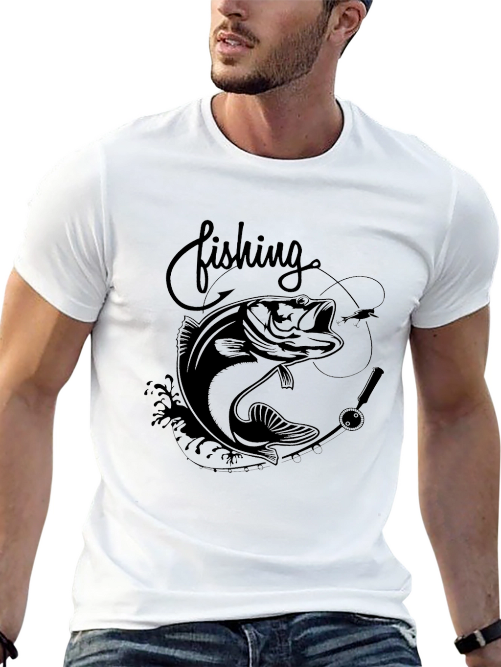 Fishing Bass Graphic Tee - Black Cotton T-Shirt
