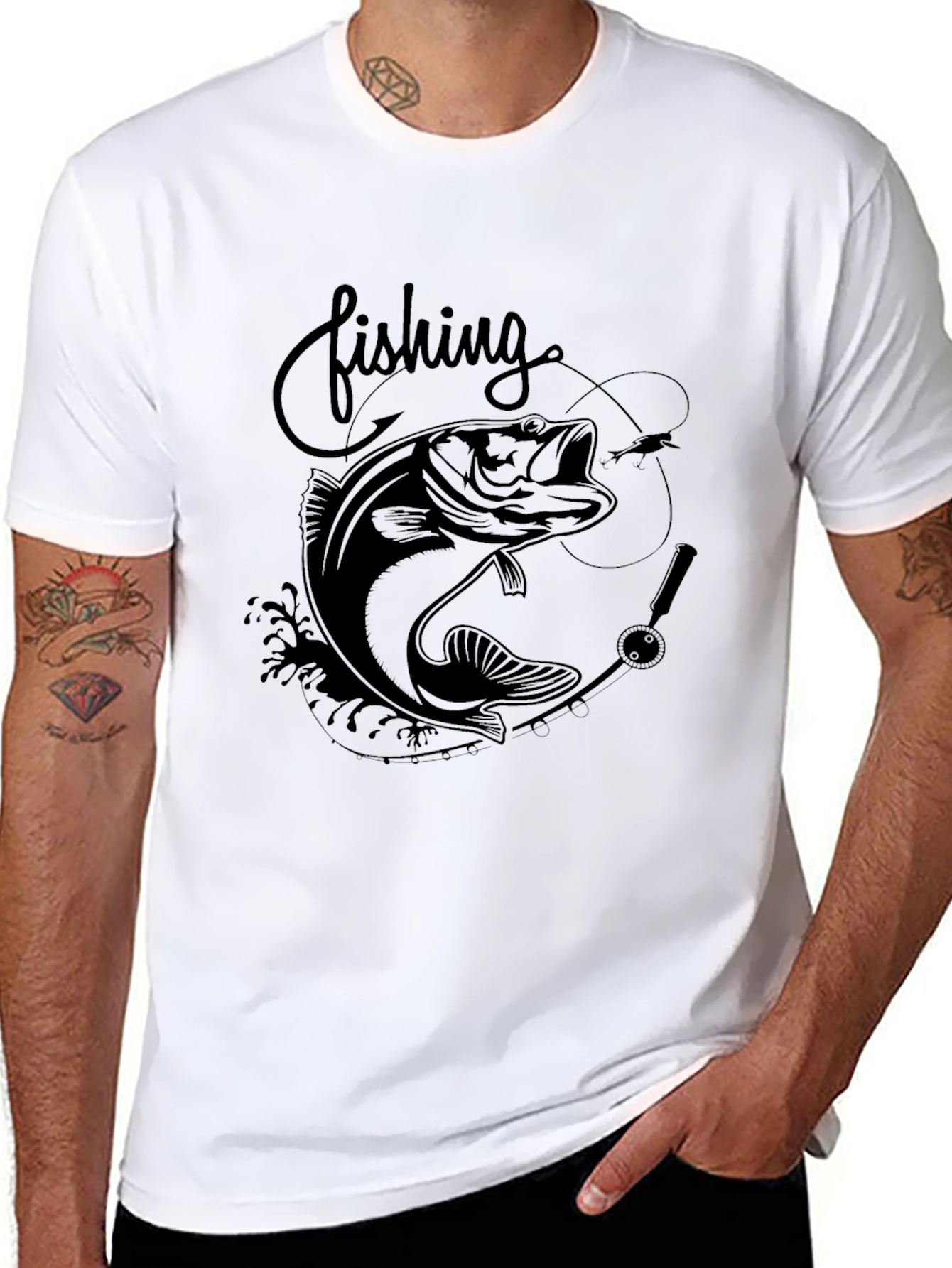 Fishing Bass Graphic Tee - Black Cotton T-Shirt