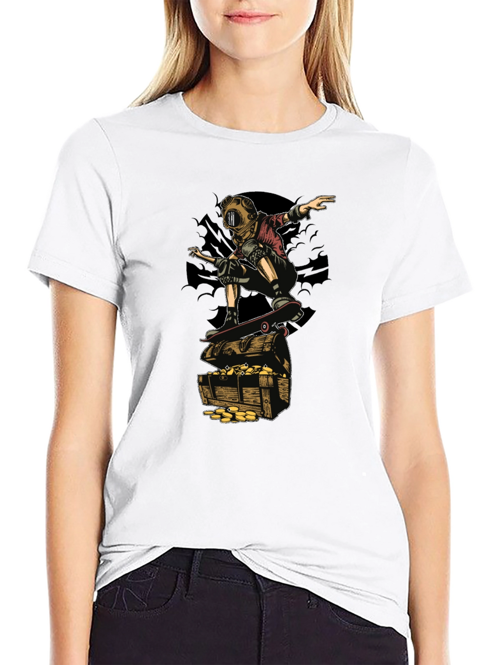 Skateboarding Diver on Treasure T-Shirt