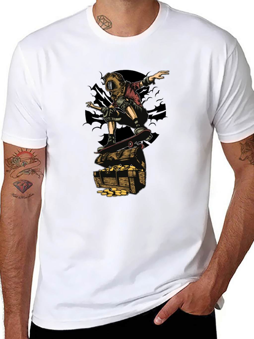 Skateboarding Diver on Treasure T-Shirt