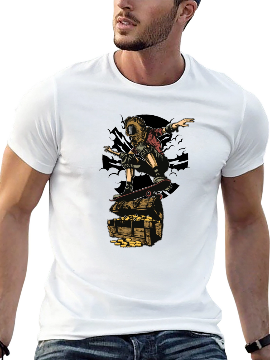 Skateboarding Diver on Treasure T-Shirt
