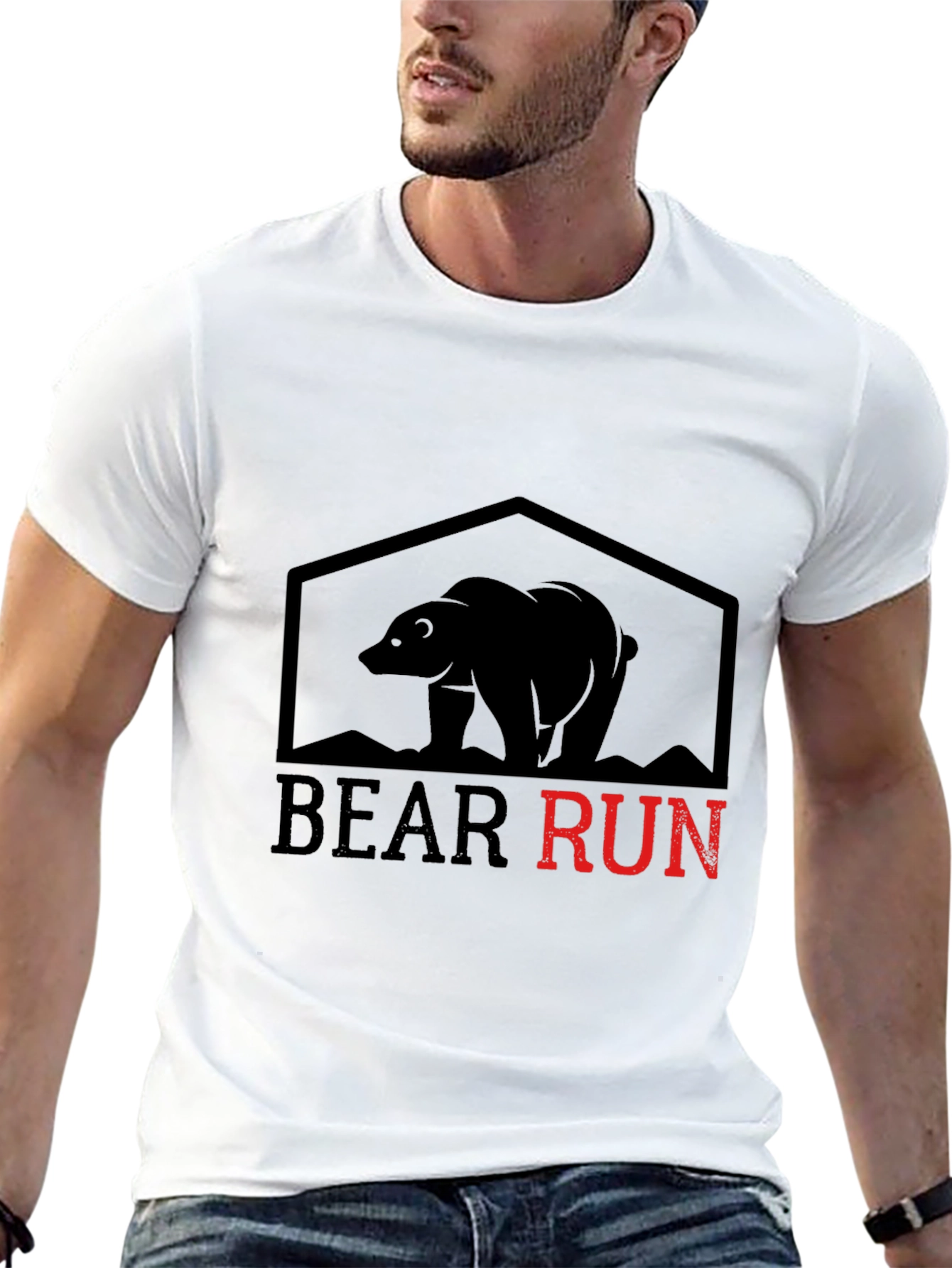 Bear Run Graphic Tee - Black Cotton T-Shirt