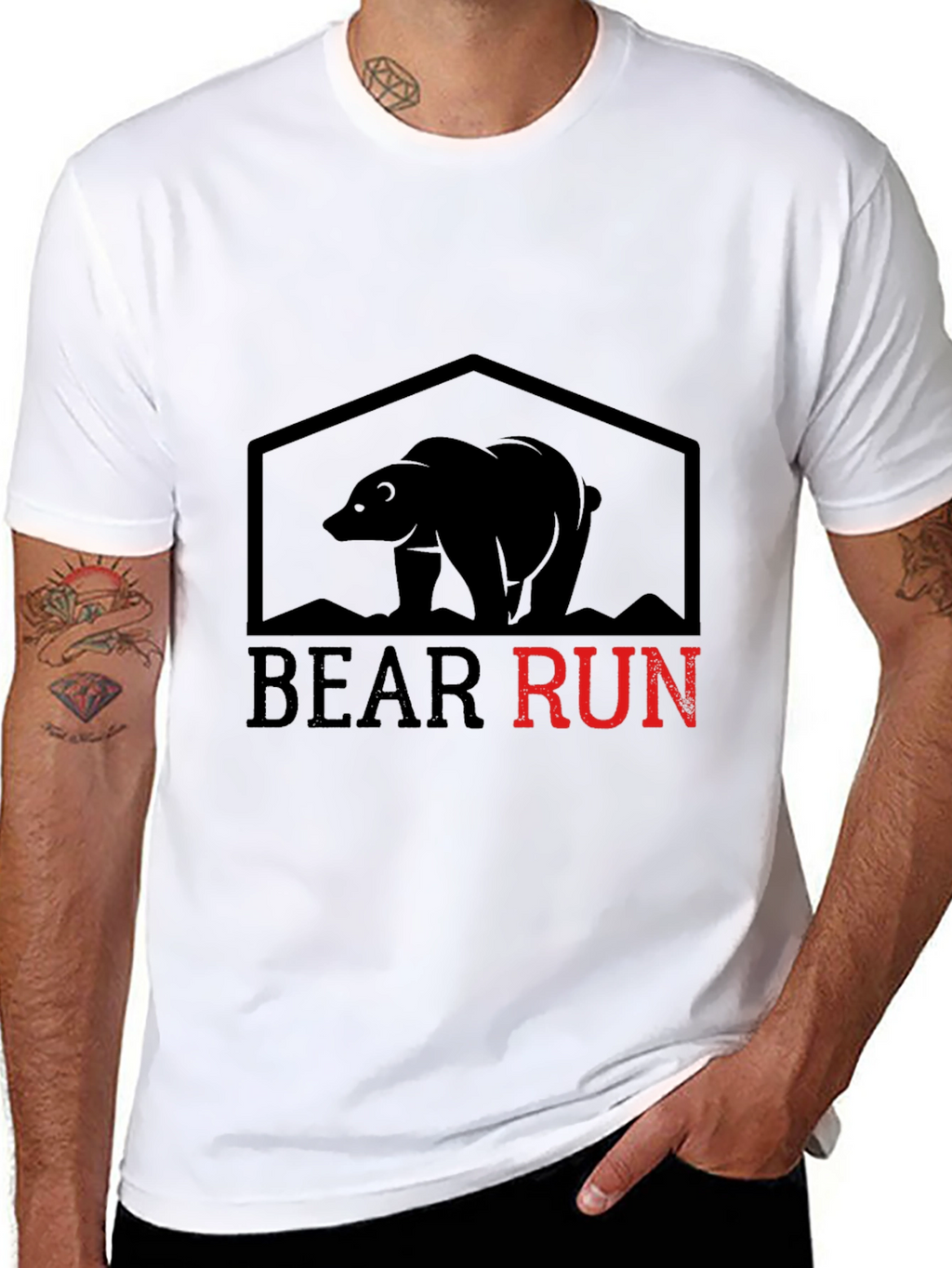 Bear Run Graphic Tee - Black Cotton T-Shirt