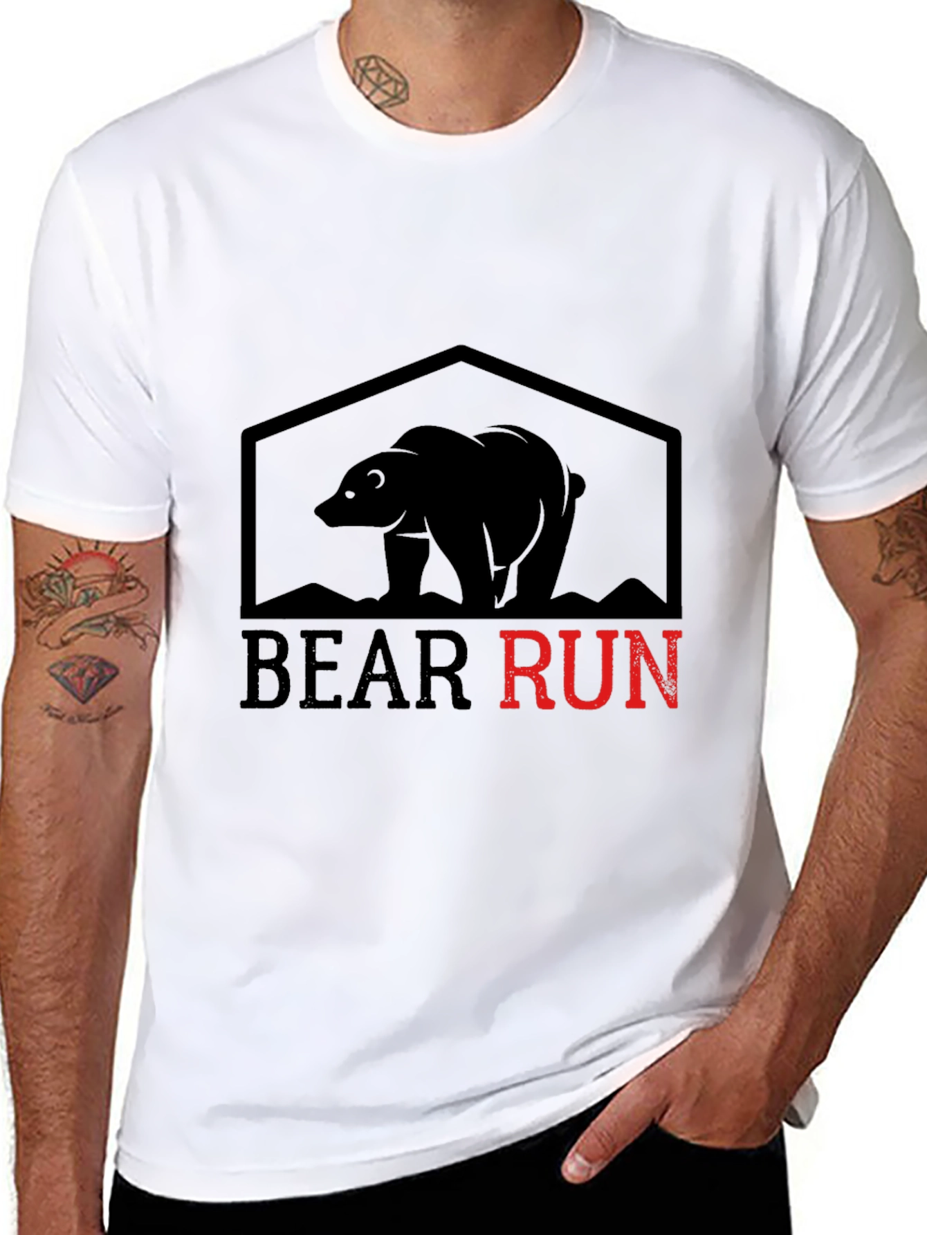 Bear Run Graphic Tee - Black Cotton T-Shirt