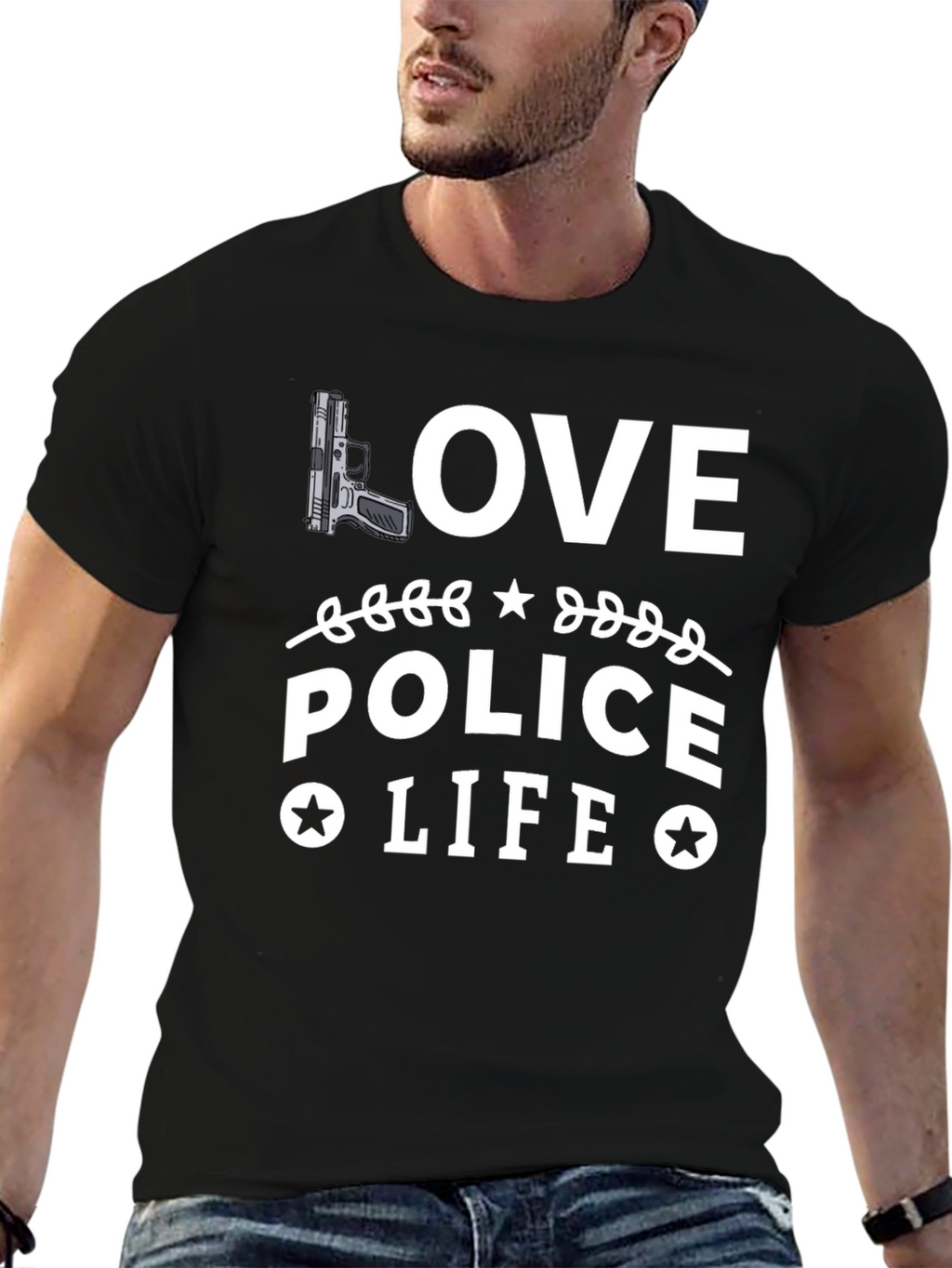 Love Police Life Graphic T-Shirt - Black