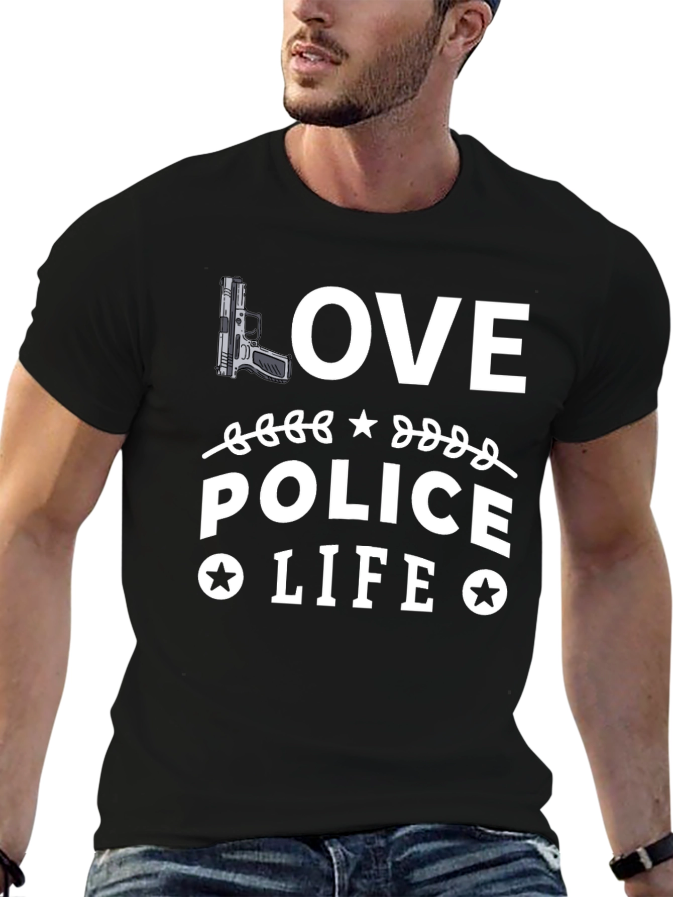 Love Police Life Graphic T-Shirt - Black