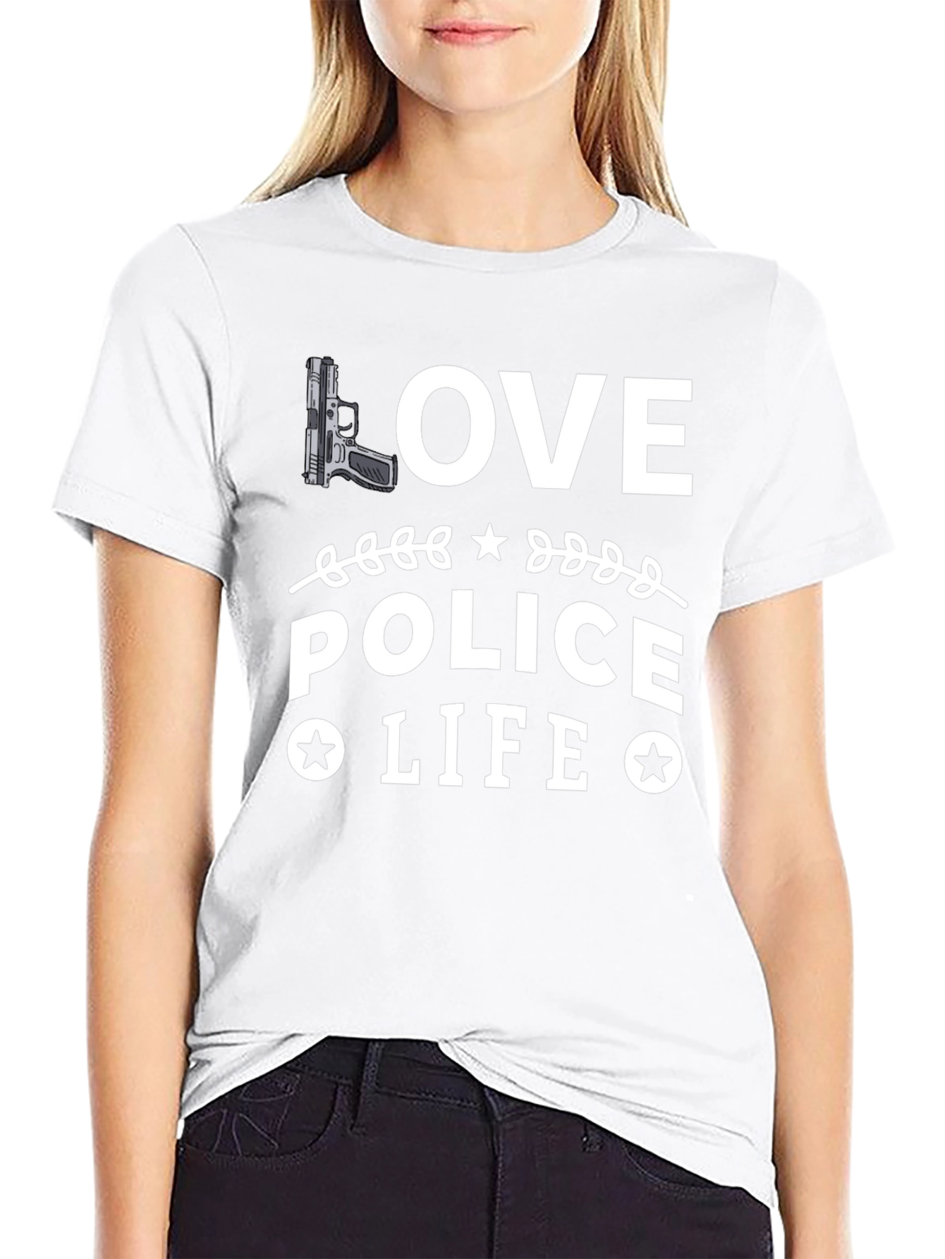 Love Police Life Graphic T-Shirt - Black