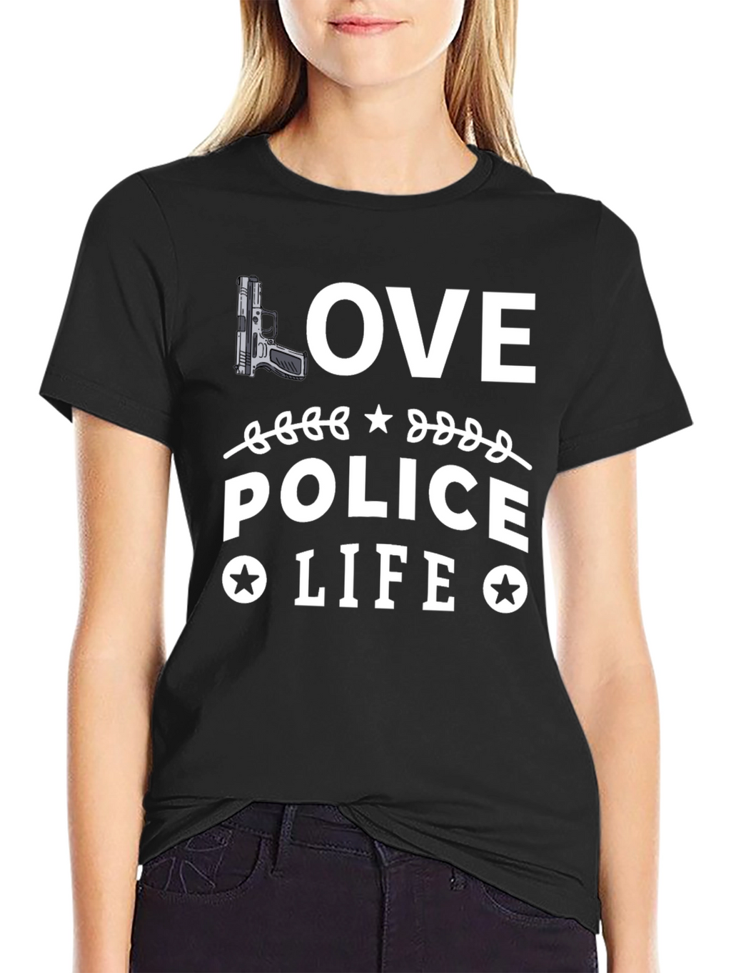 Love Police Life Graphic T-Shirt - Black