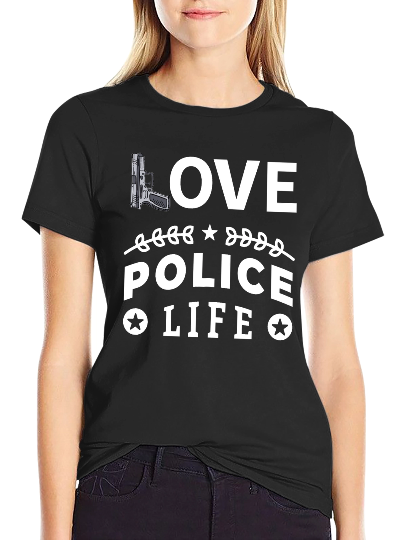 Love Police Life Graphic T-Shirt - Black
