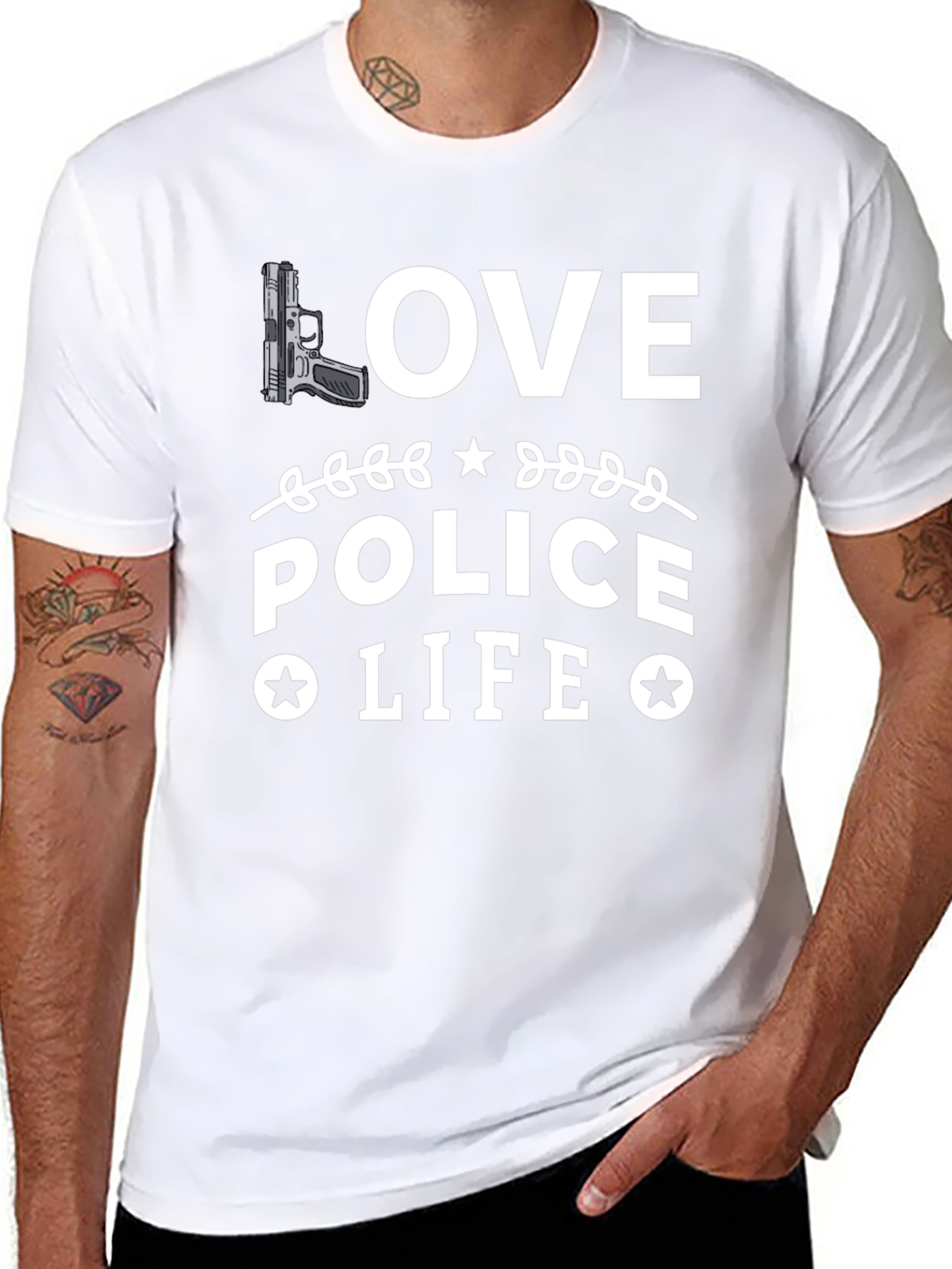 Love Police Life Graphic T-Shirt - Black