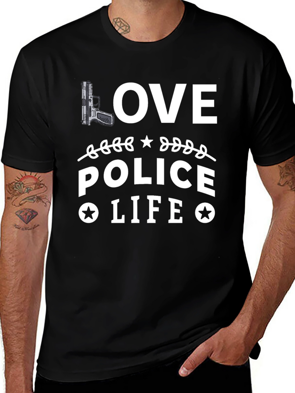 Love Police Life Graphic T-Shirt - Black