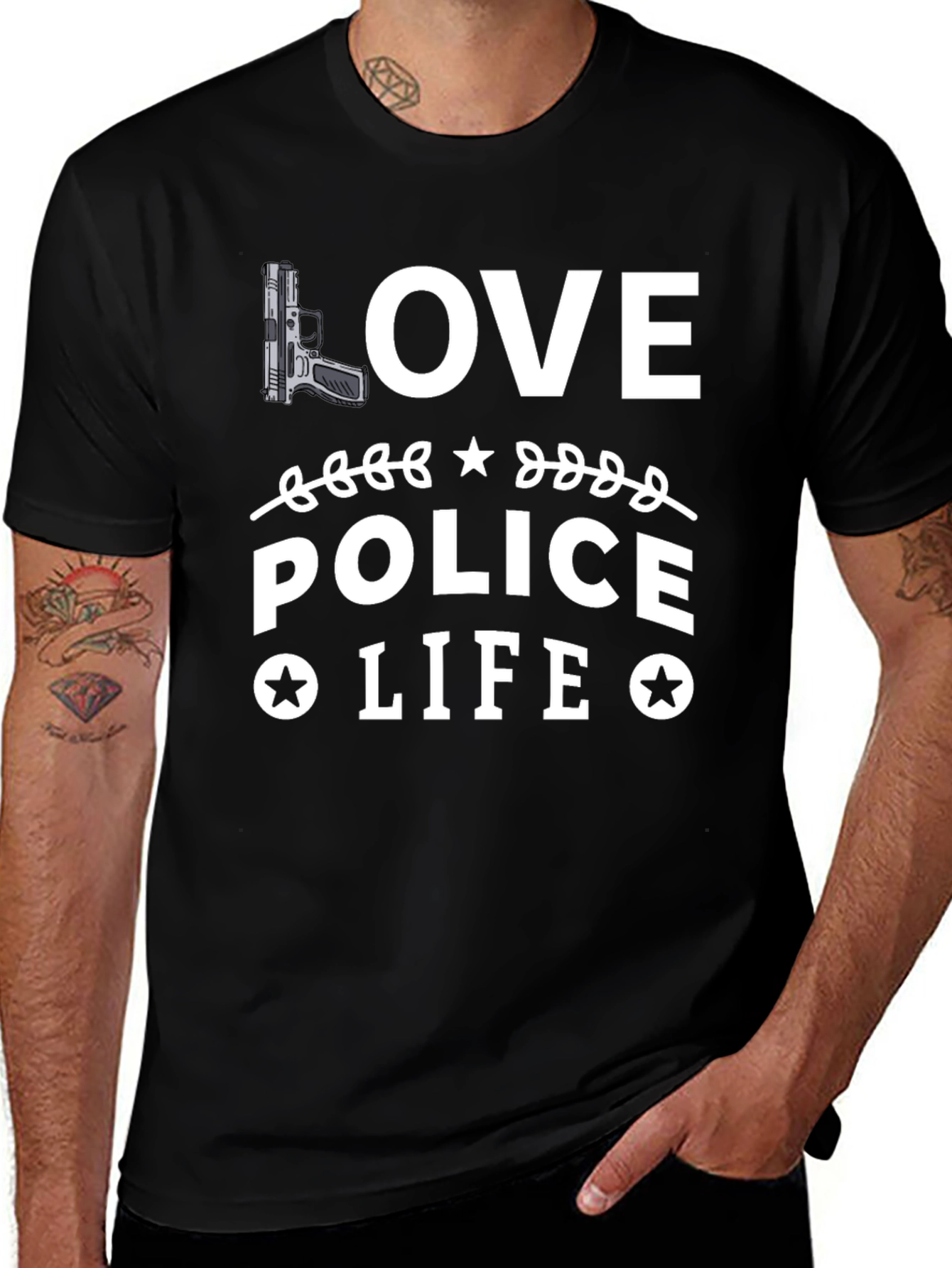 Love Police Life Graphic T-Shirt - Black