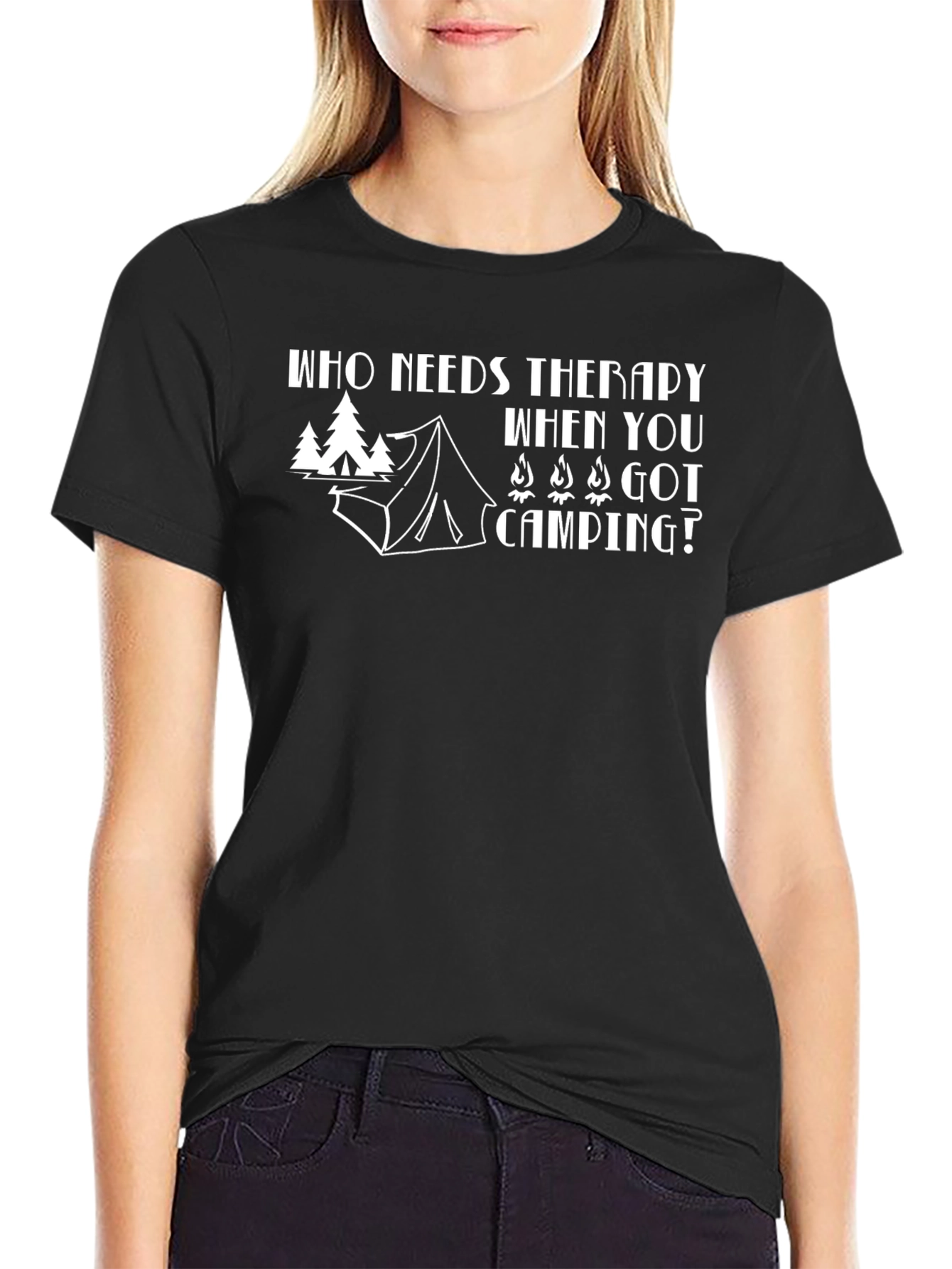 Camping Therapy Graphic Tee - Black