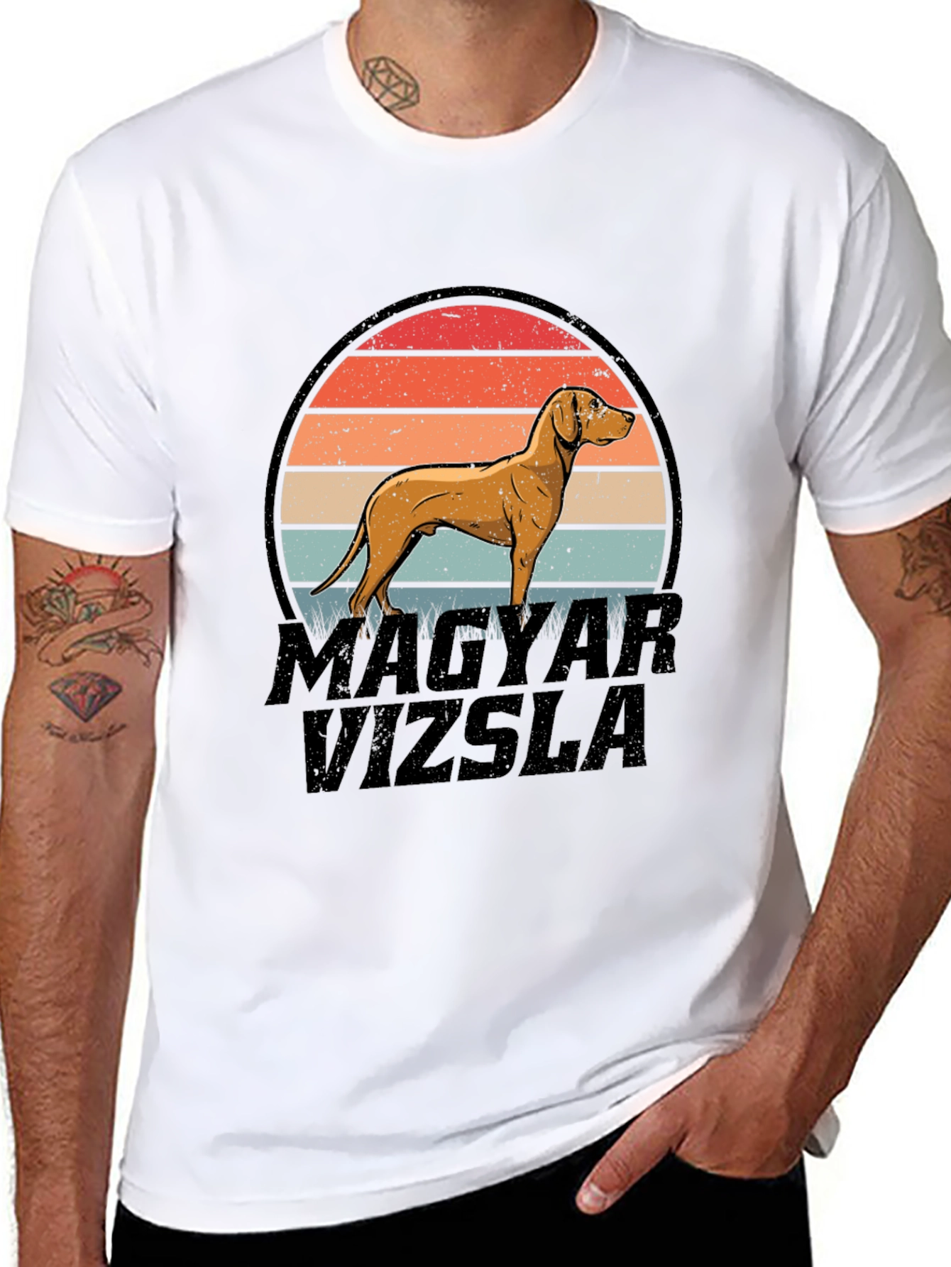 Magyar Vizsla Dog Retro Sunset T-Shirt
