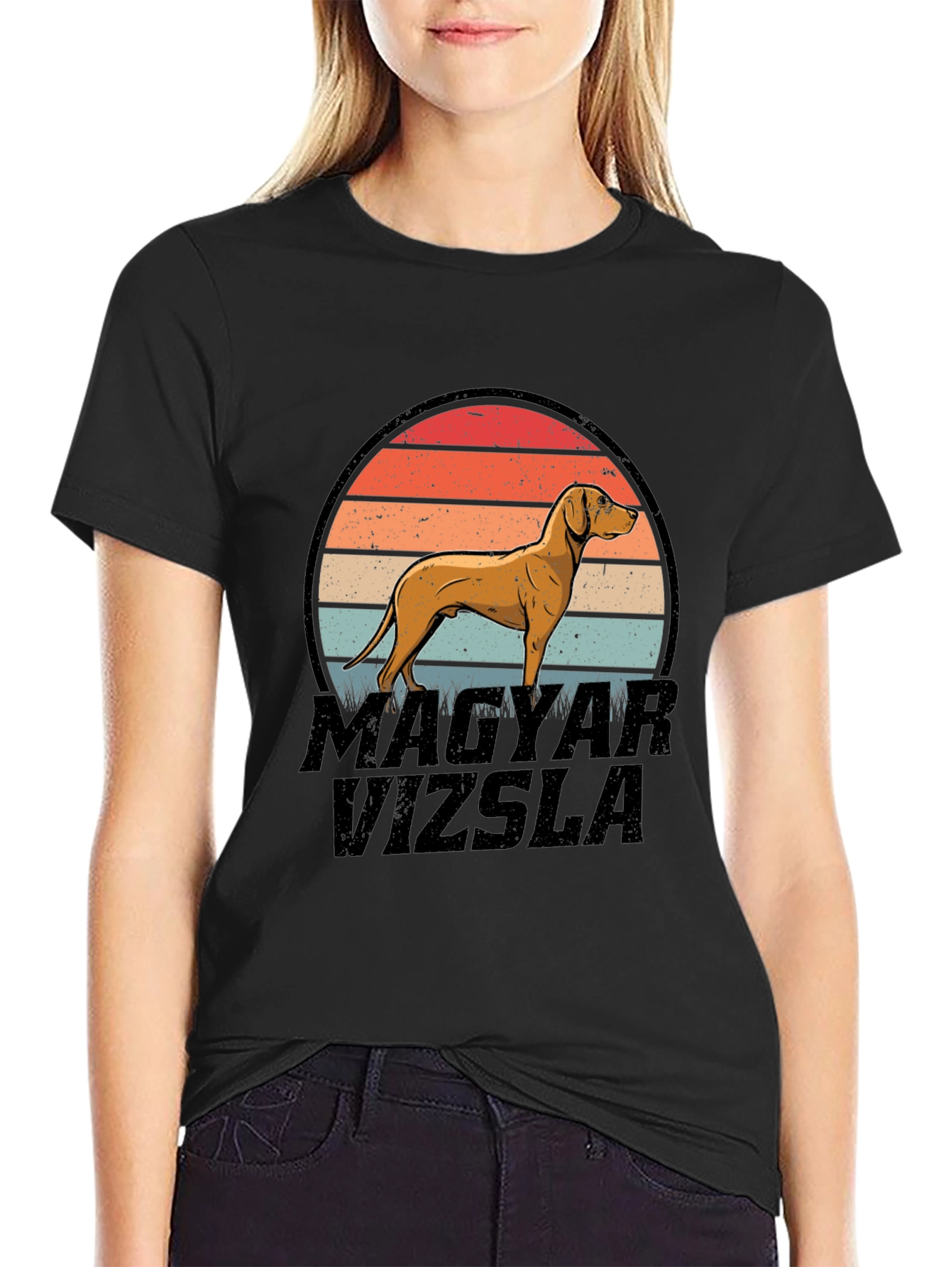 Magyar Vizsla Dog Retro Sunset T-Shirt